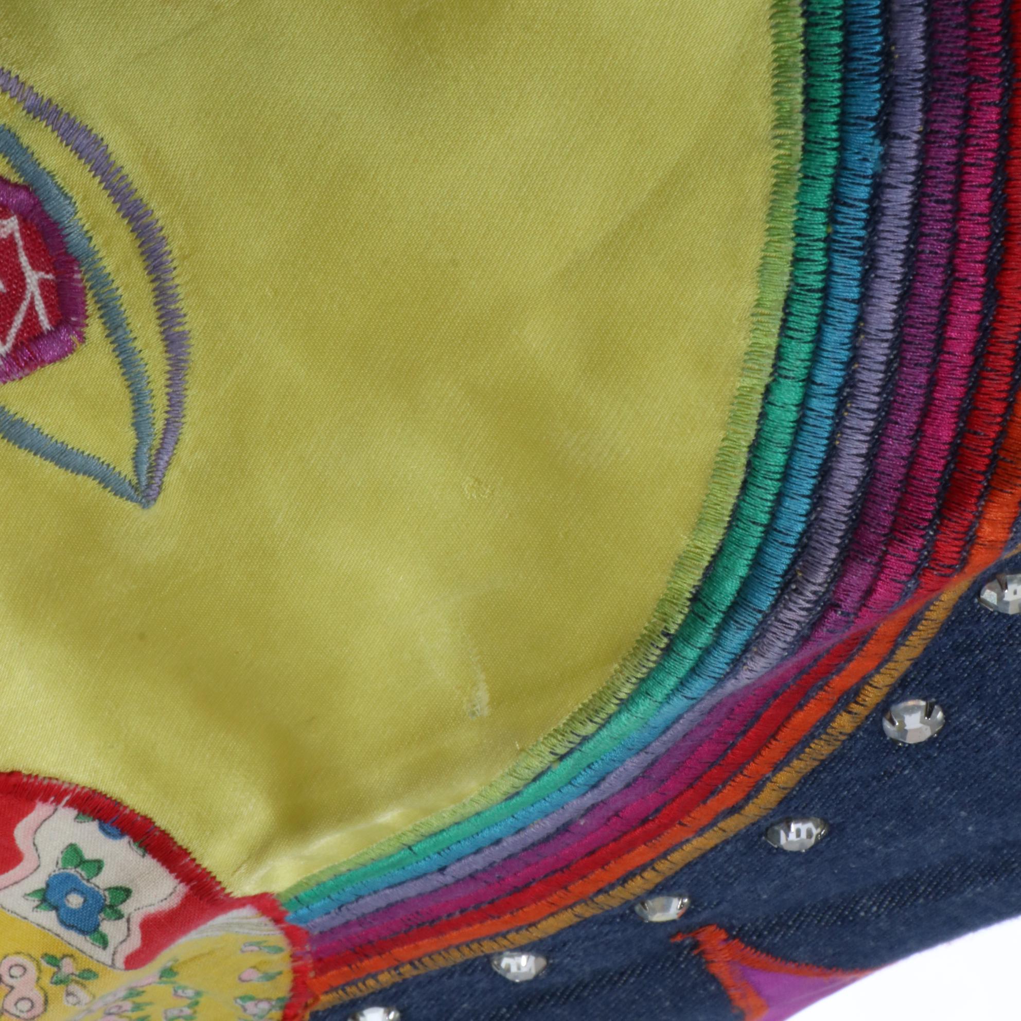 Kim Wong High Waist Bell Bottom Pants with 1970s Style Embroidered Appliqués