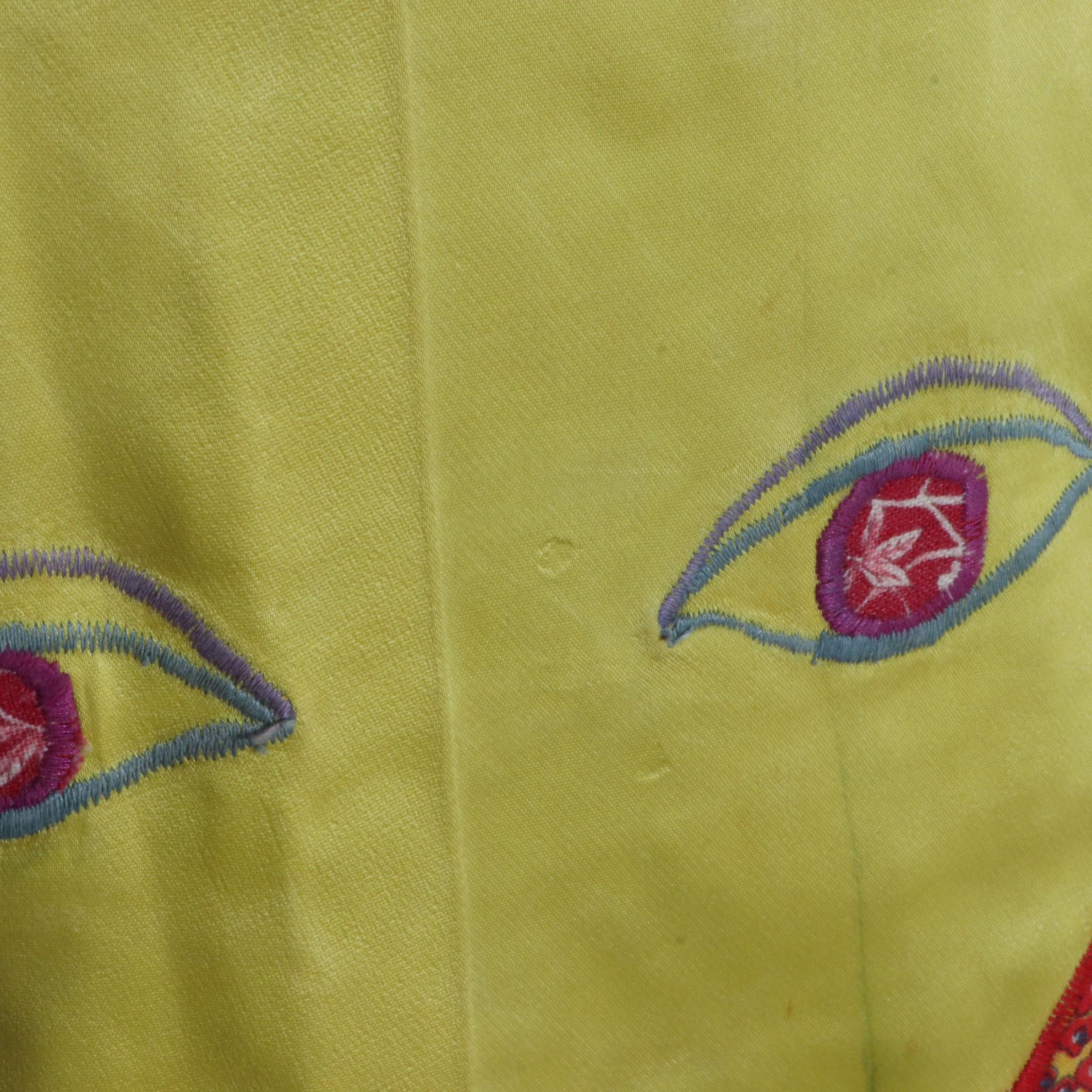 Kim Wong High Waist Bell Bottom Pants with 1970s Style Embroidered Appliqués