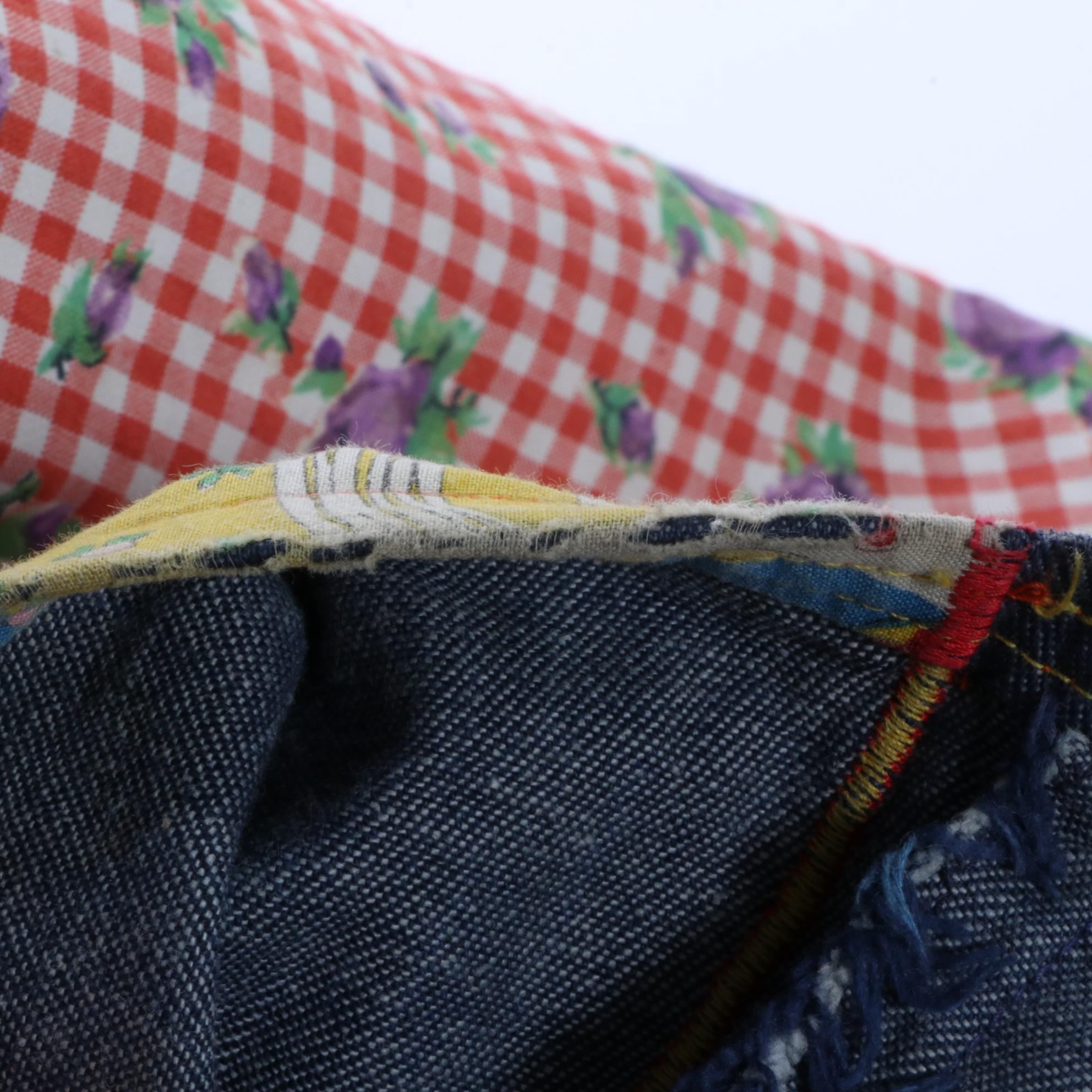 Kim Wong High Waist Bell Bottom Pants with 1970s Style Embroidered Appliqués