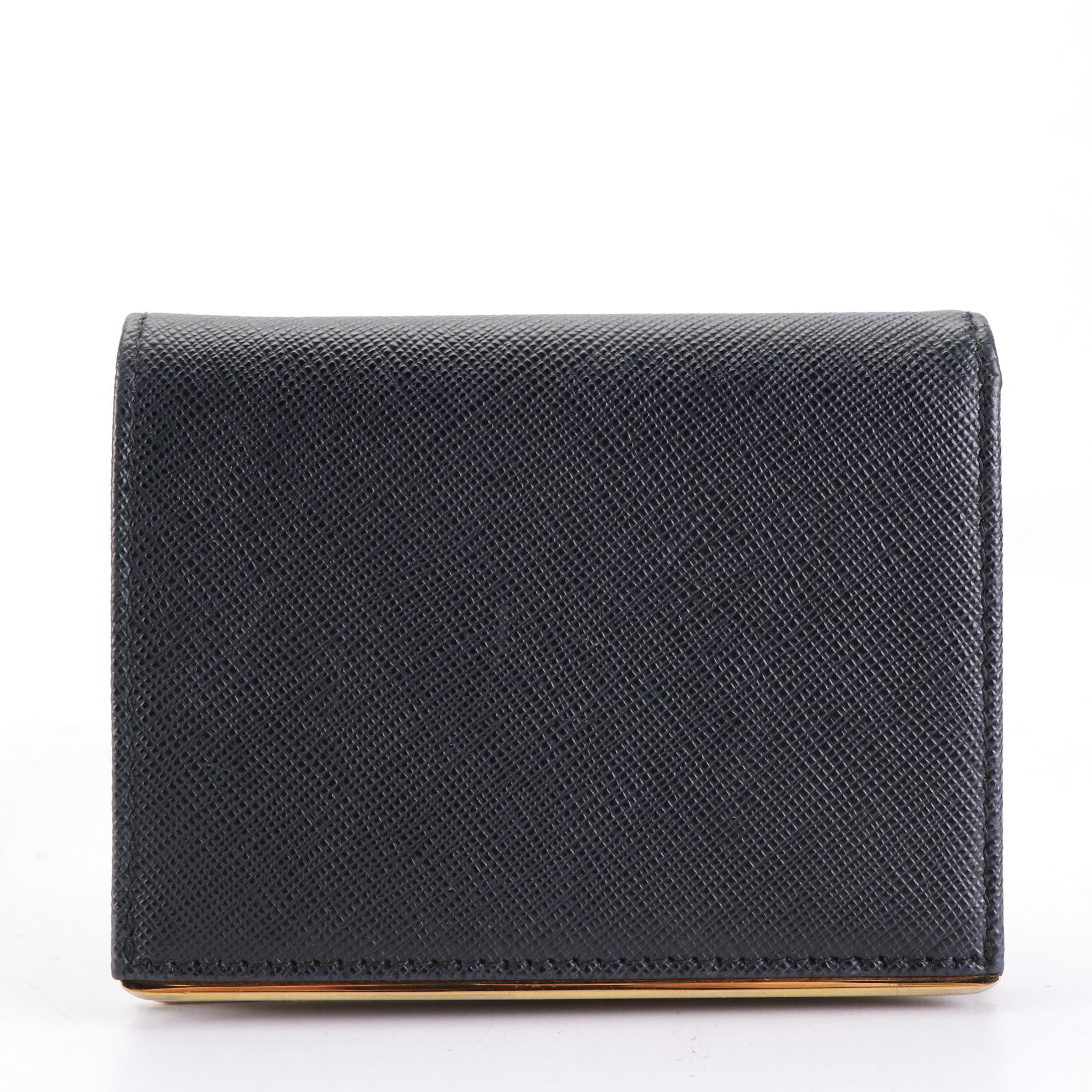 Prada Compact Wallet in Black Saffiano Leather with Box