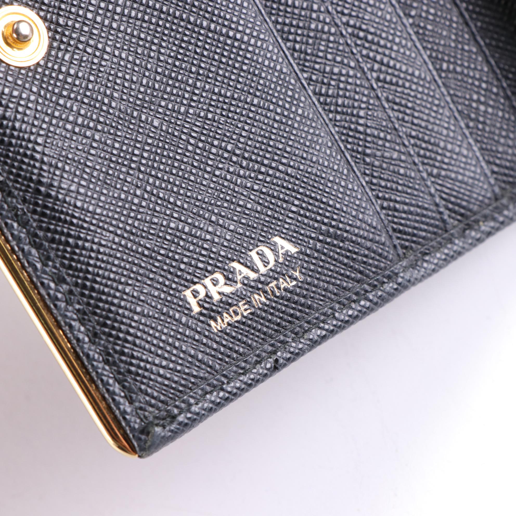 Prada Compact Wallet in Black Saffiano Leather with Box