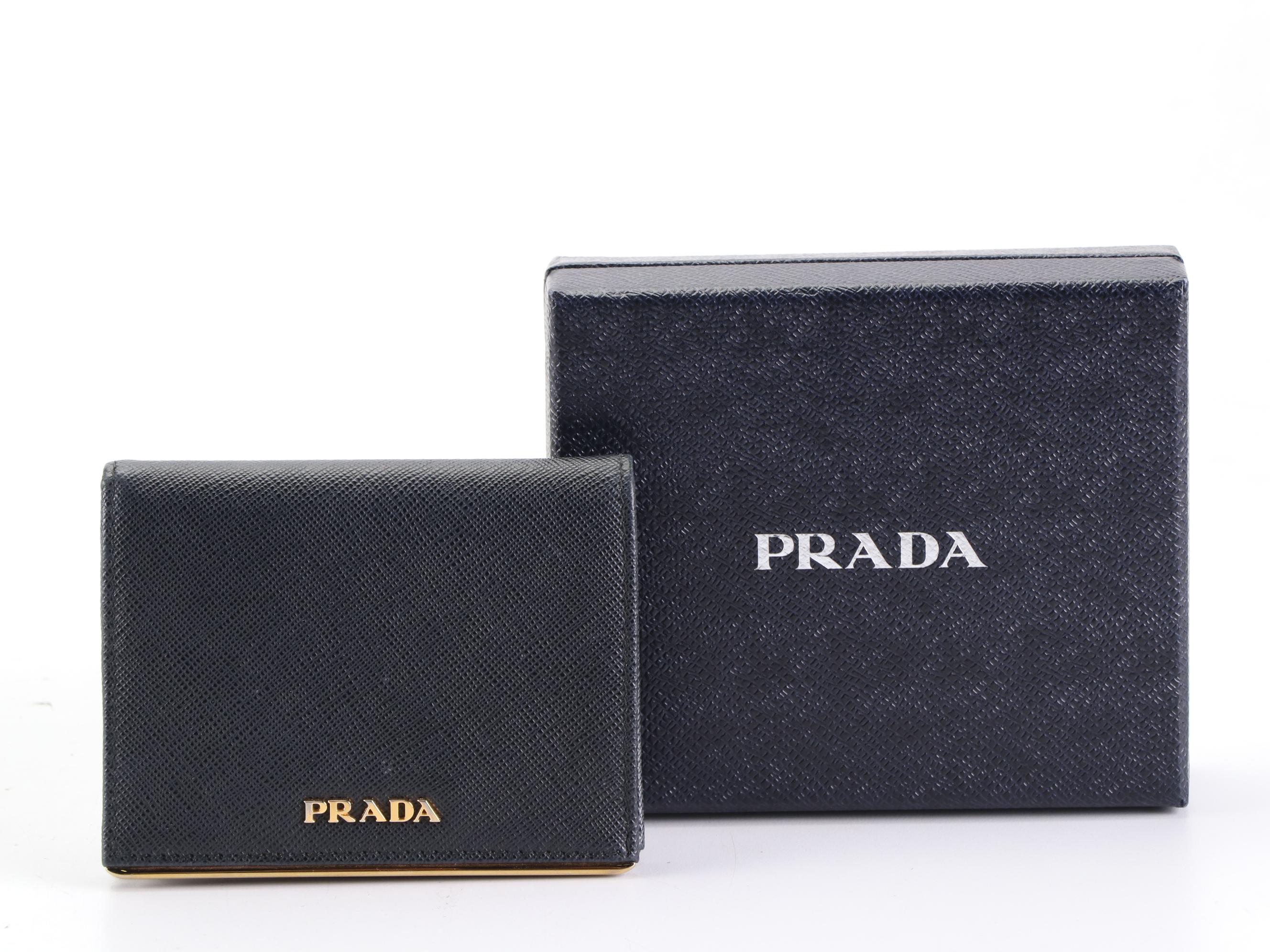 Prada Compact Wallet in Black Saffiano Leather with Box
