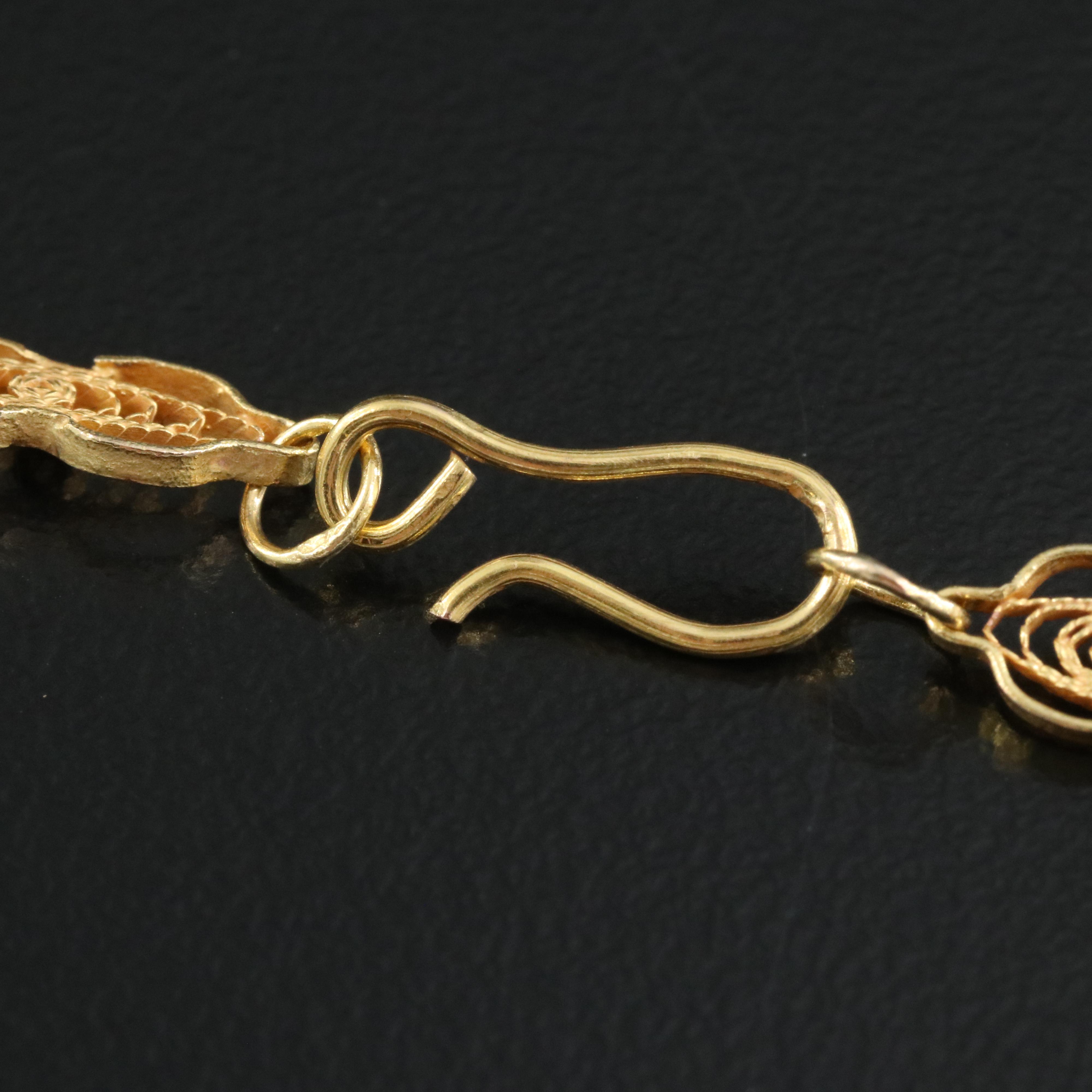 10K Cultured Pearl Filigree Floral Necklace with Green Gold Leaf Accents