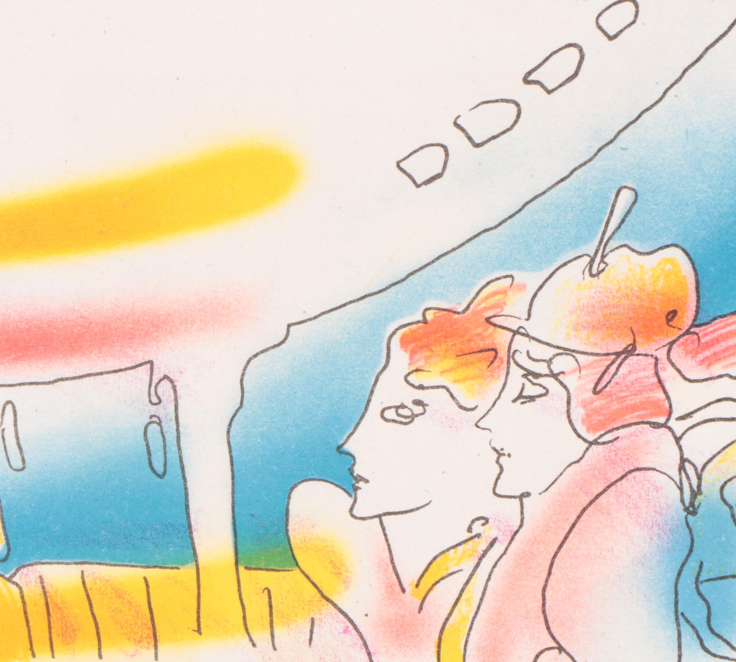 Peter Max Psychedelic Figurative Lithograph "Space Reunion," 1981