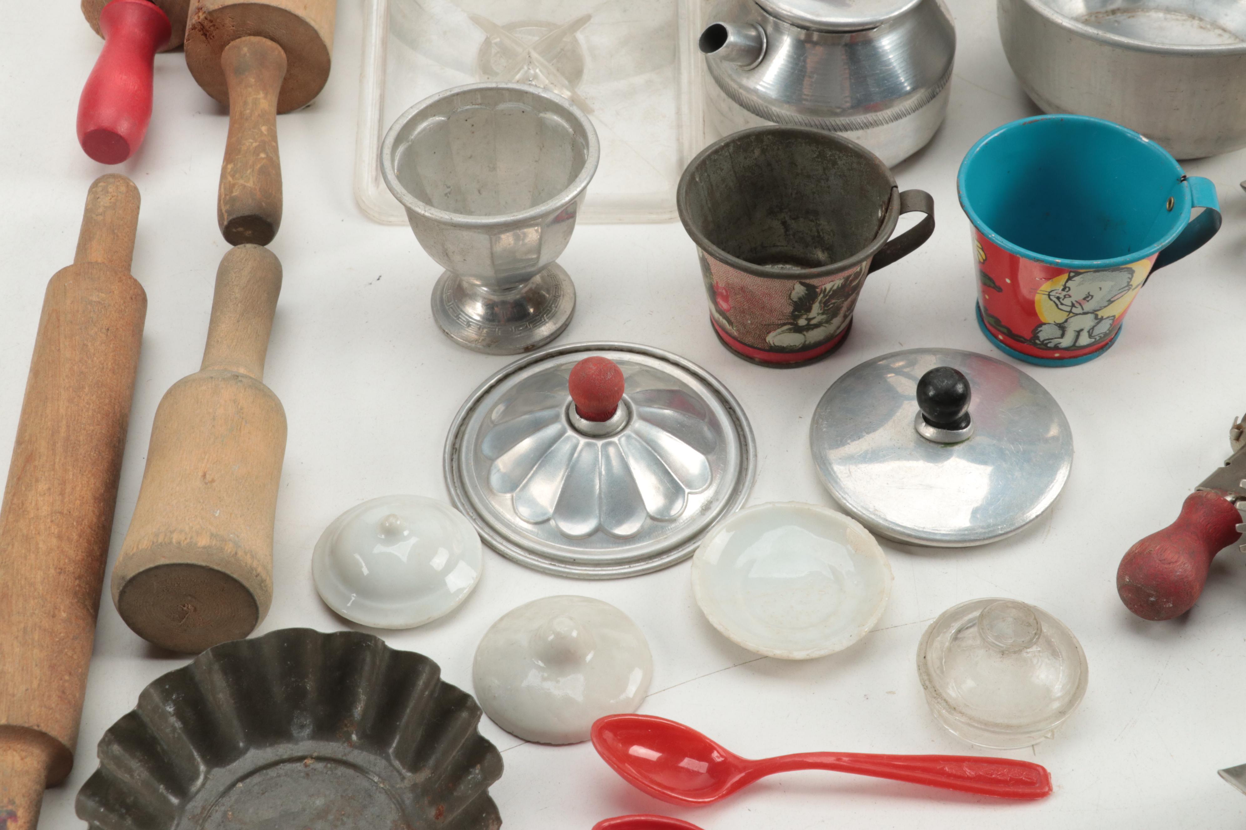 Metal Ware Electric Toy Stove with Toy Kitchen Play Utensils and More, 20th C.