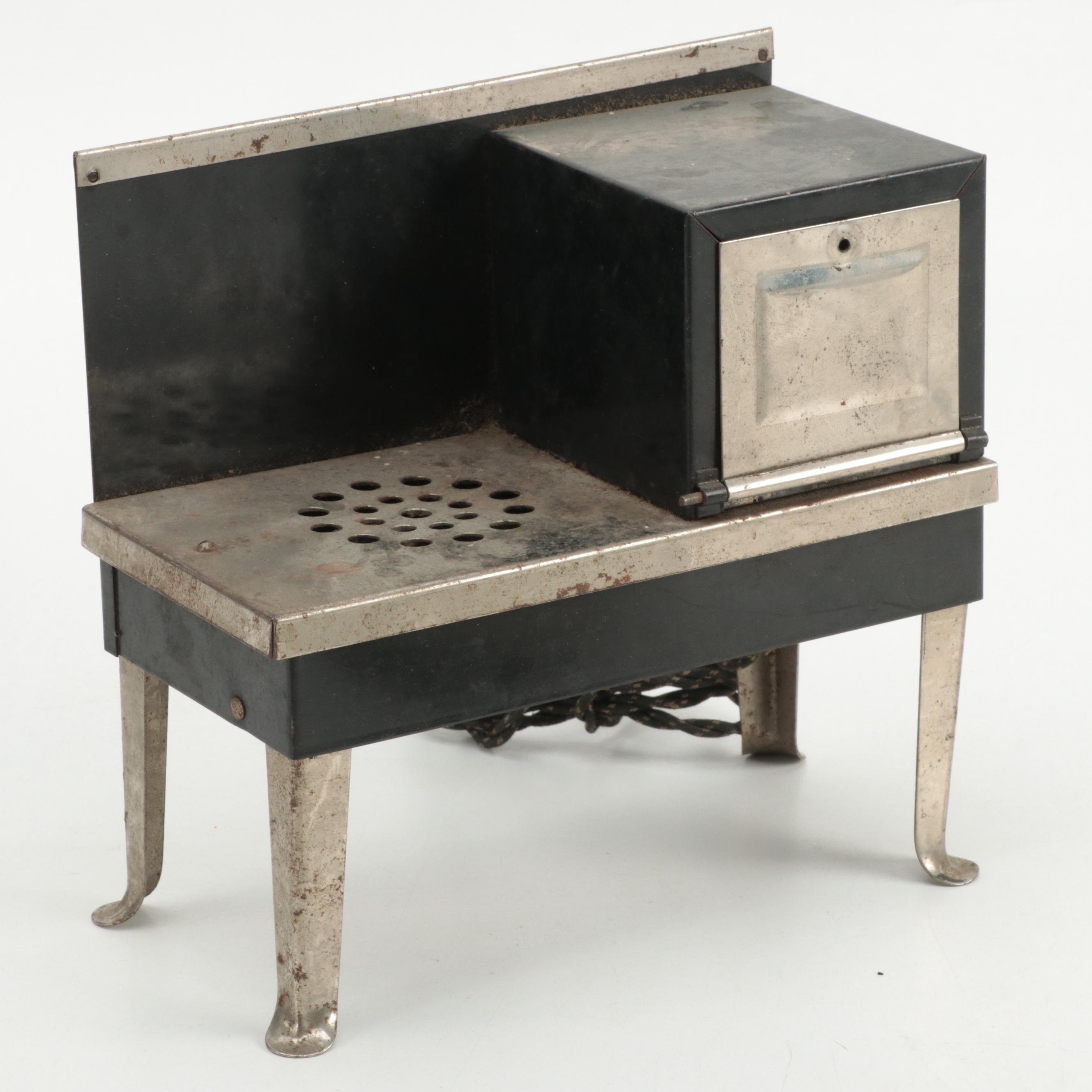 Metal Ware Electric Toy Stove with Toy Kitchen Play Utensils and More, 20th C.