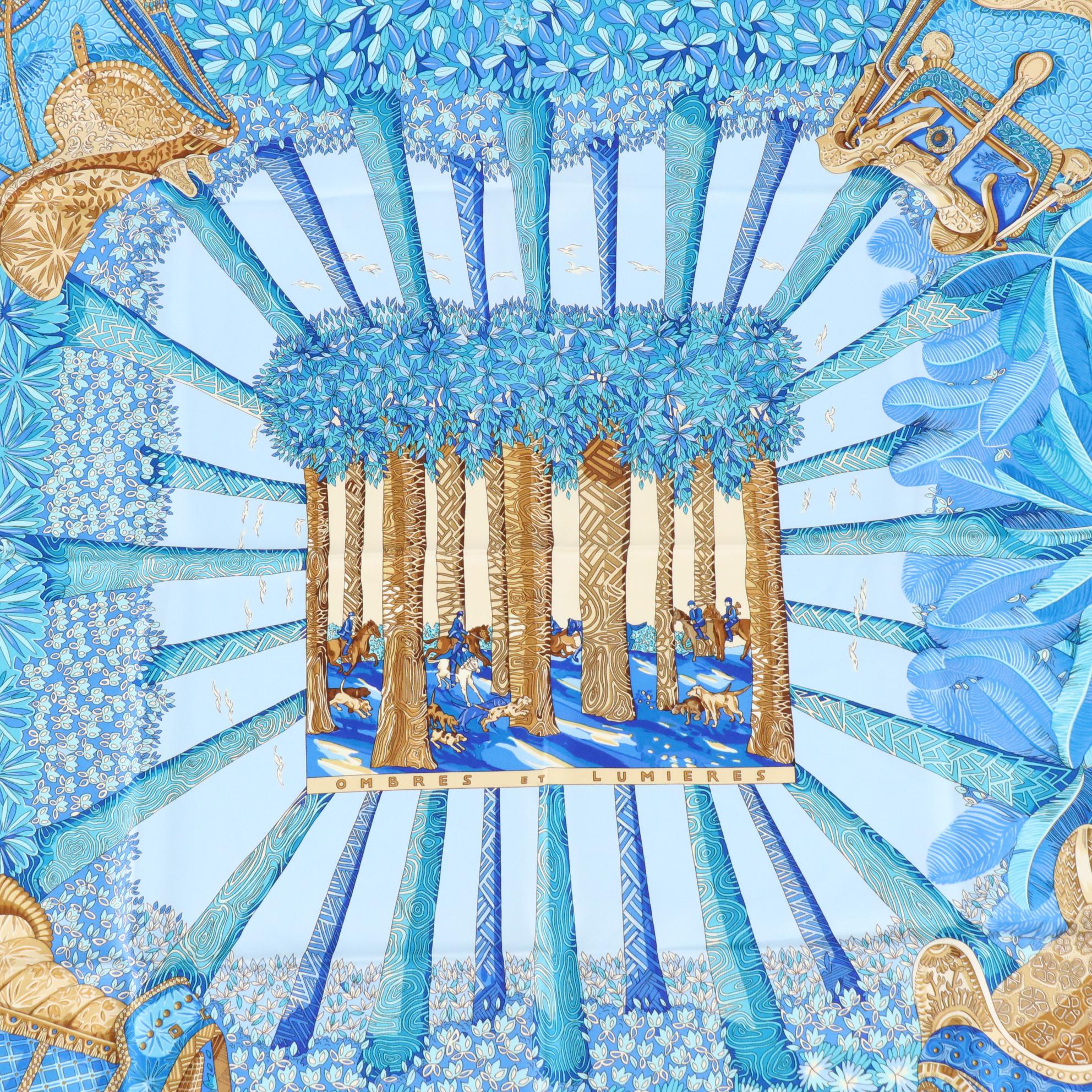 Hermès "Ombres et Lumieres" Scarf 90 in Silk Twill