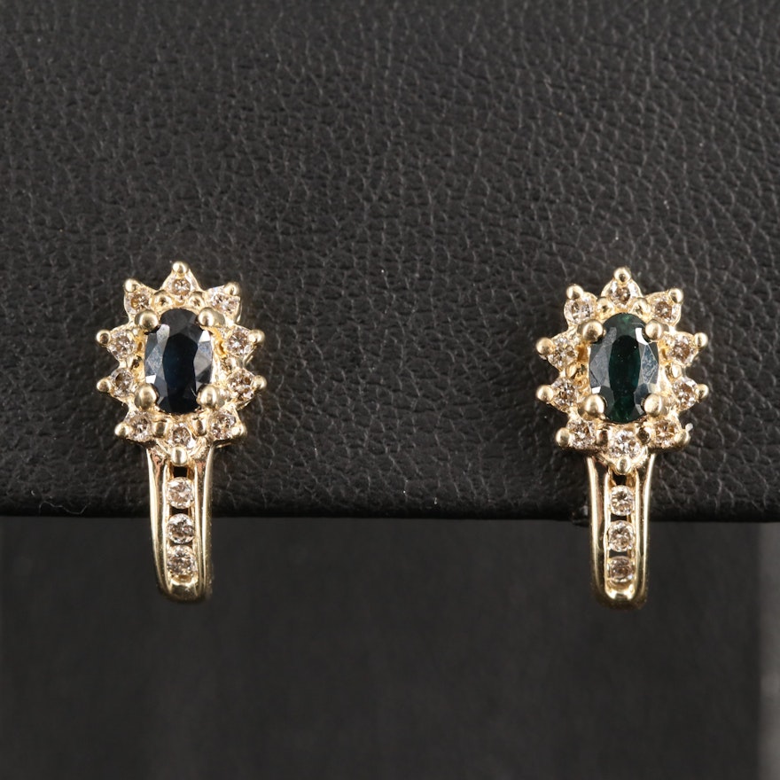 10K Sapphire and Diamond J Hoop Earrings