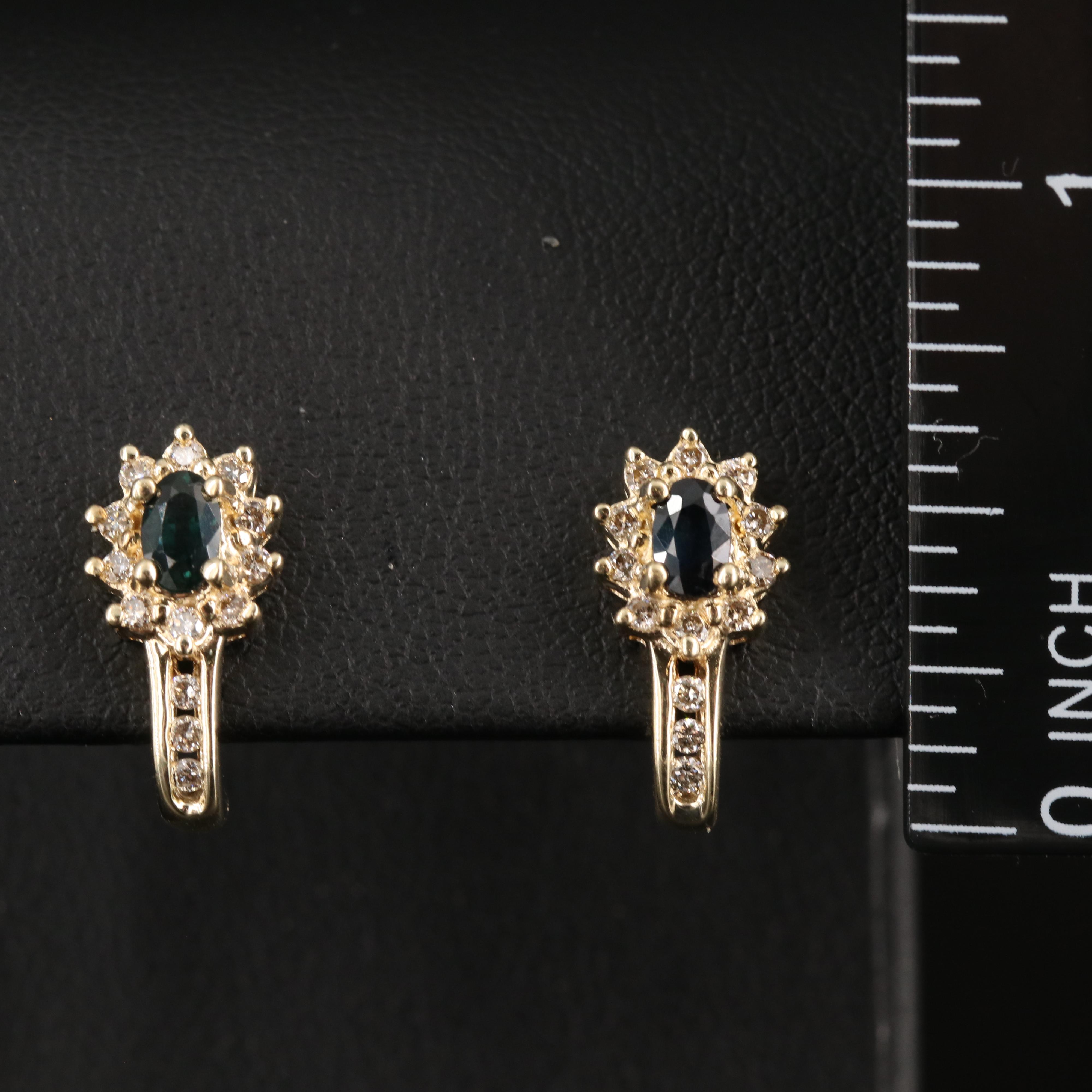 10K Sapphire and Diamond J Hoop Earrings