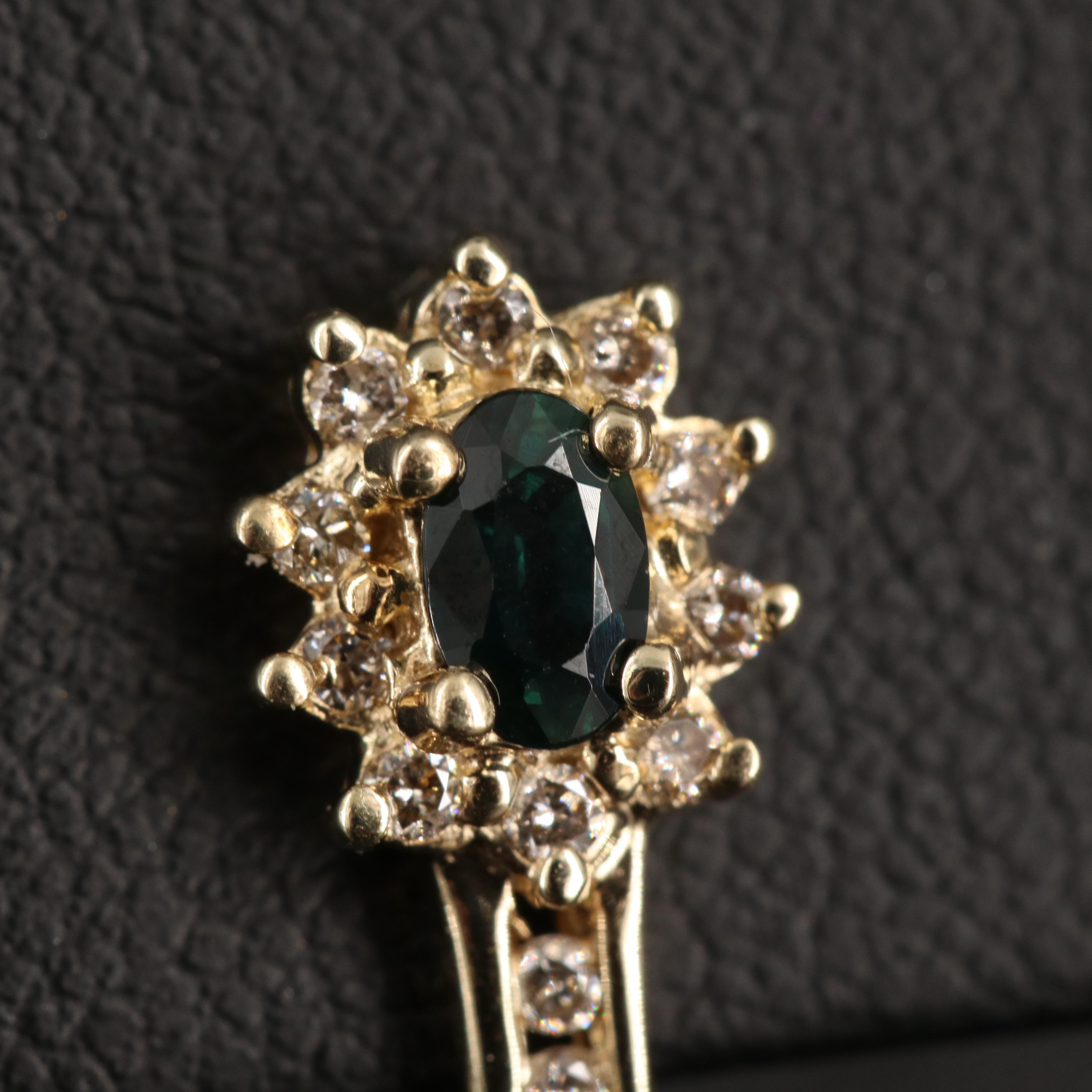 10K Sapphire and Diamond J Hoop Earrings