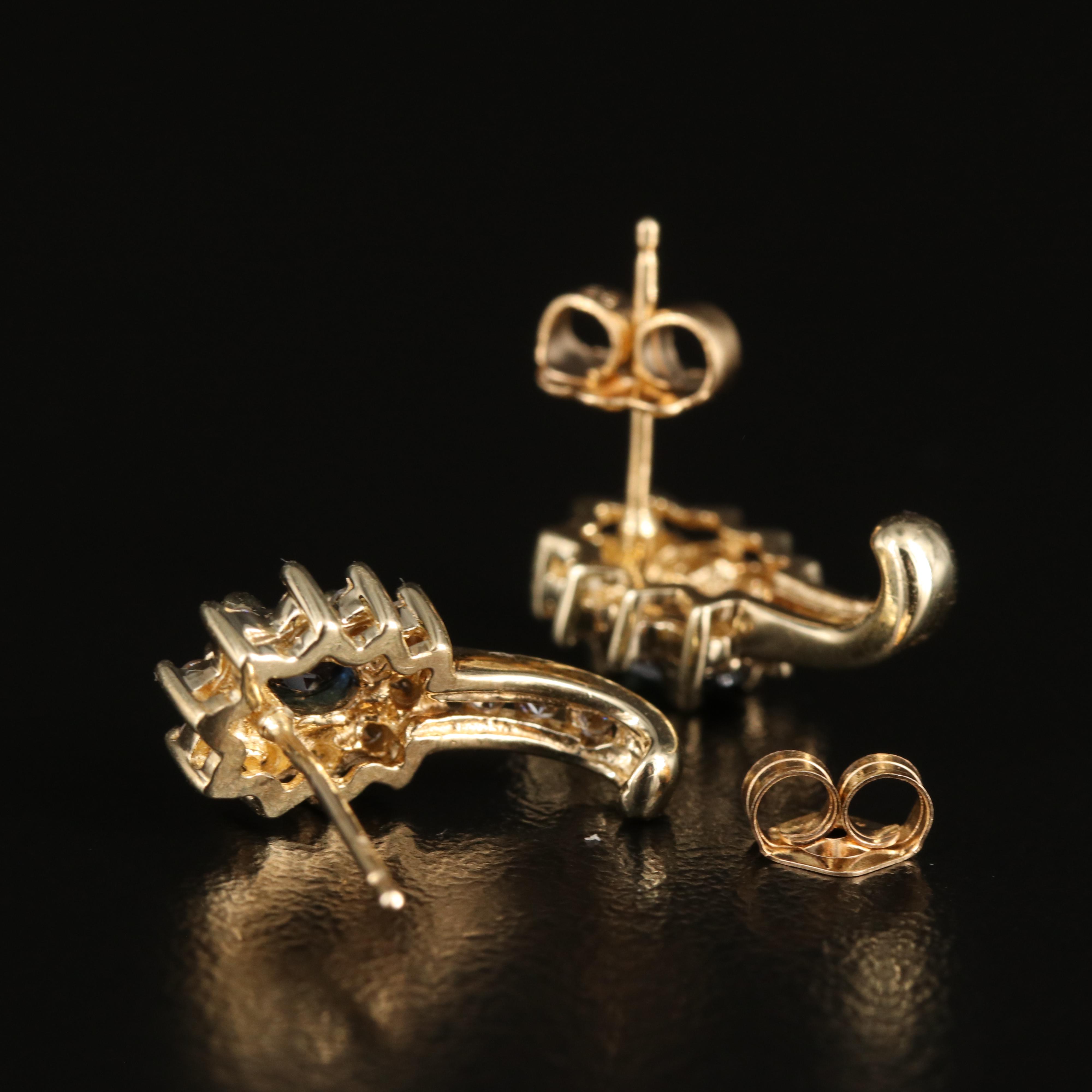 10K Sapphire and Diamond J Hoop Earrings