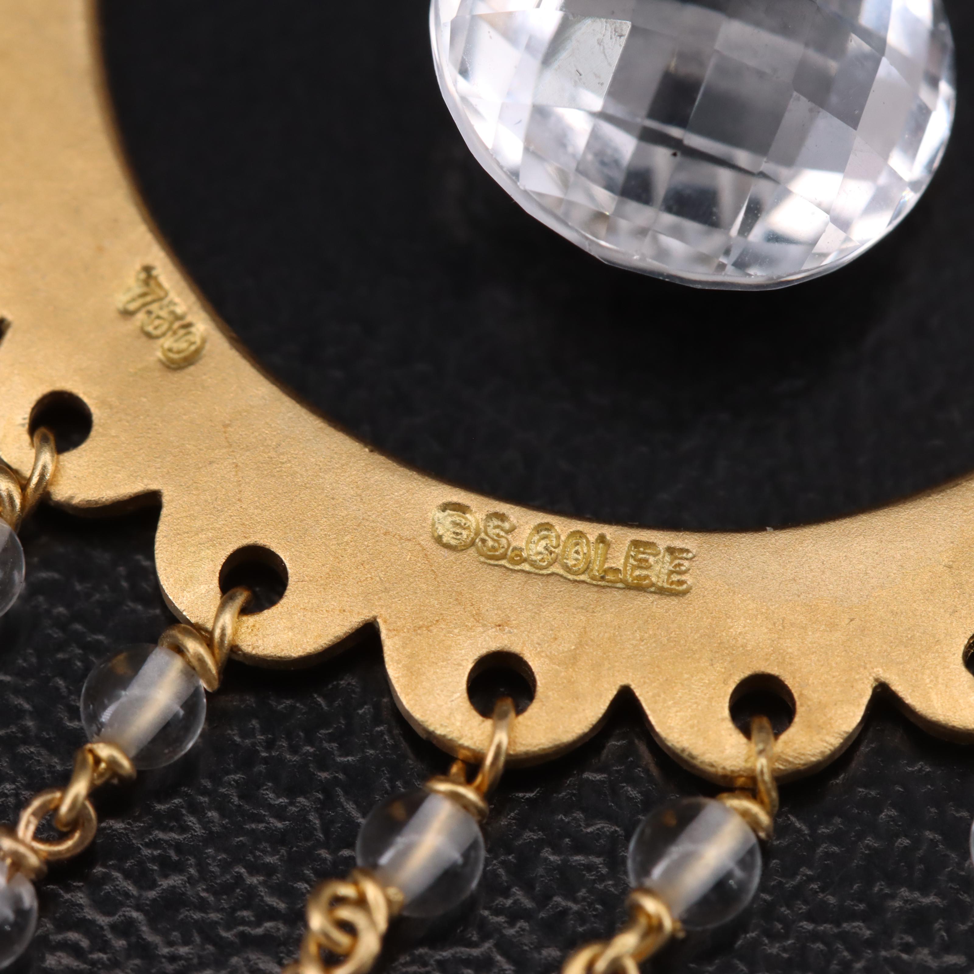 18K Diamond, Topaz and Quartz Scalloped Hoop Fringe Earrings