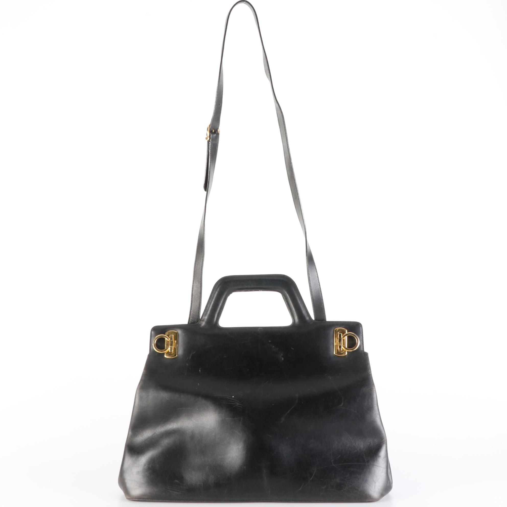 Salvatore Ferragamo Medium Wanda Tote in Smooth Black Leather