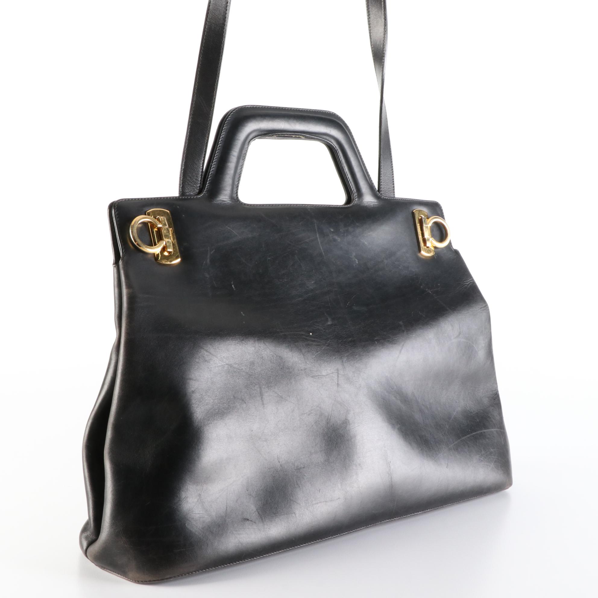 Salvatore Ferragamo Medium Wanda Tote in Smooth Black Leather