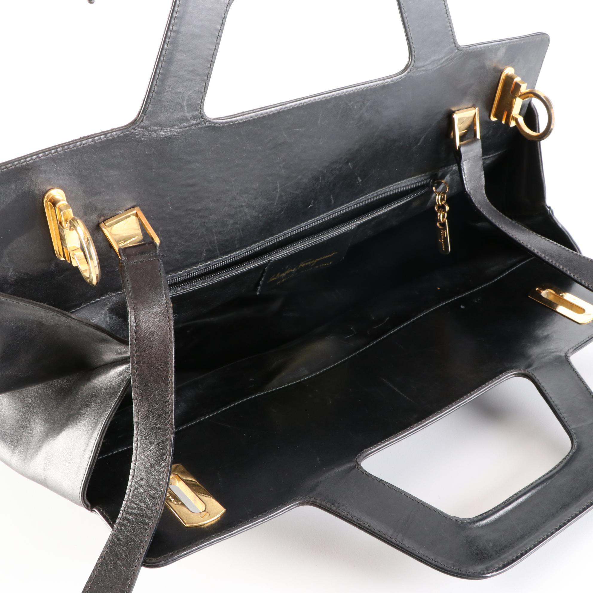 Salvatore Ferragamo Medium Wanda Tote in Smooth Black Leather