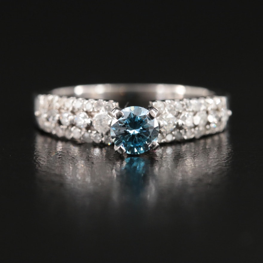 10K 0.75 CTW Diamond Ring with 14K Head and Fancy Dark Blue Center