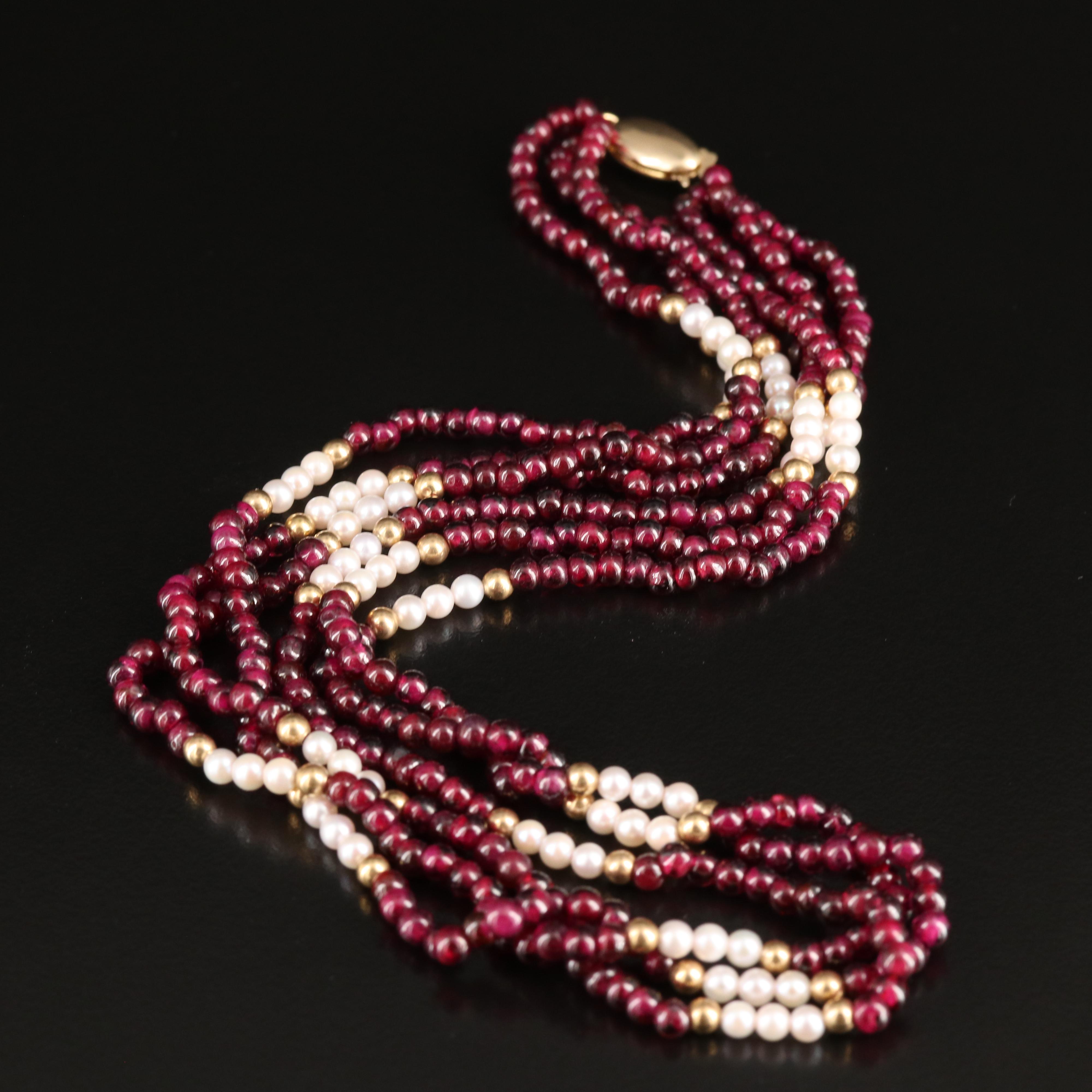 14K Garnet and Seed Pearl Torsade