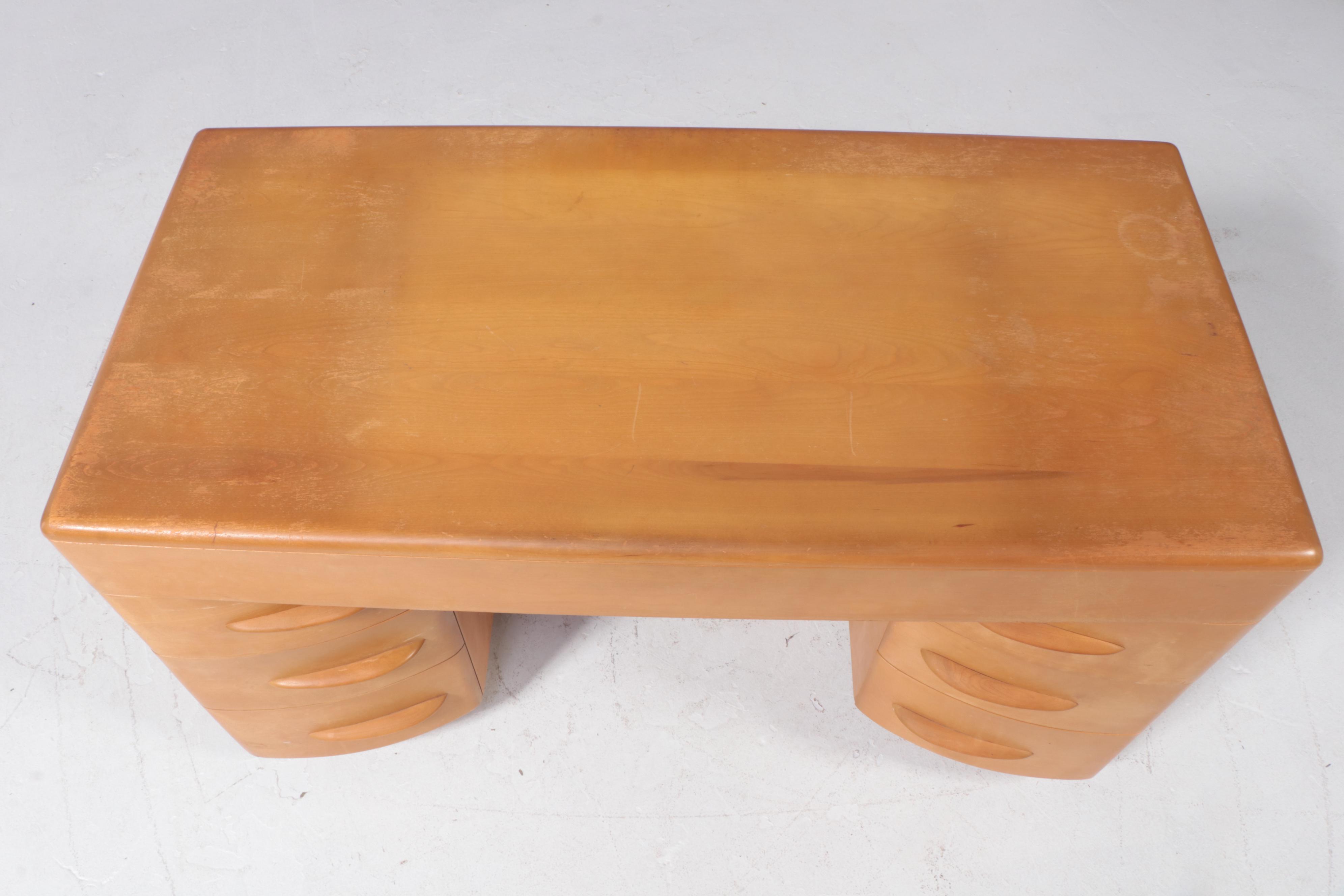 Heywood-Wakefield Mid Century Modern Double-Pedestal Desk in Wheat Finish