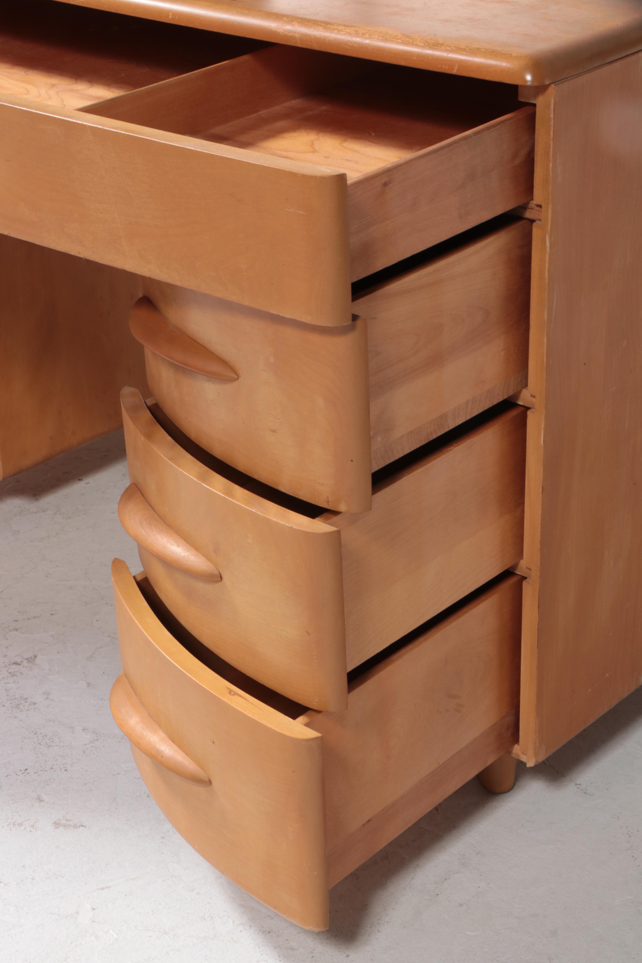 Heywood-Wakefield Mid Century Modern Double-Pedestal Desk in Wheat Finish