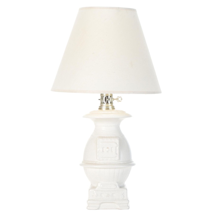 Crackle-Glazed White Composite Table Lamp, Mid to Late 20th Century