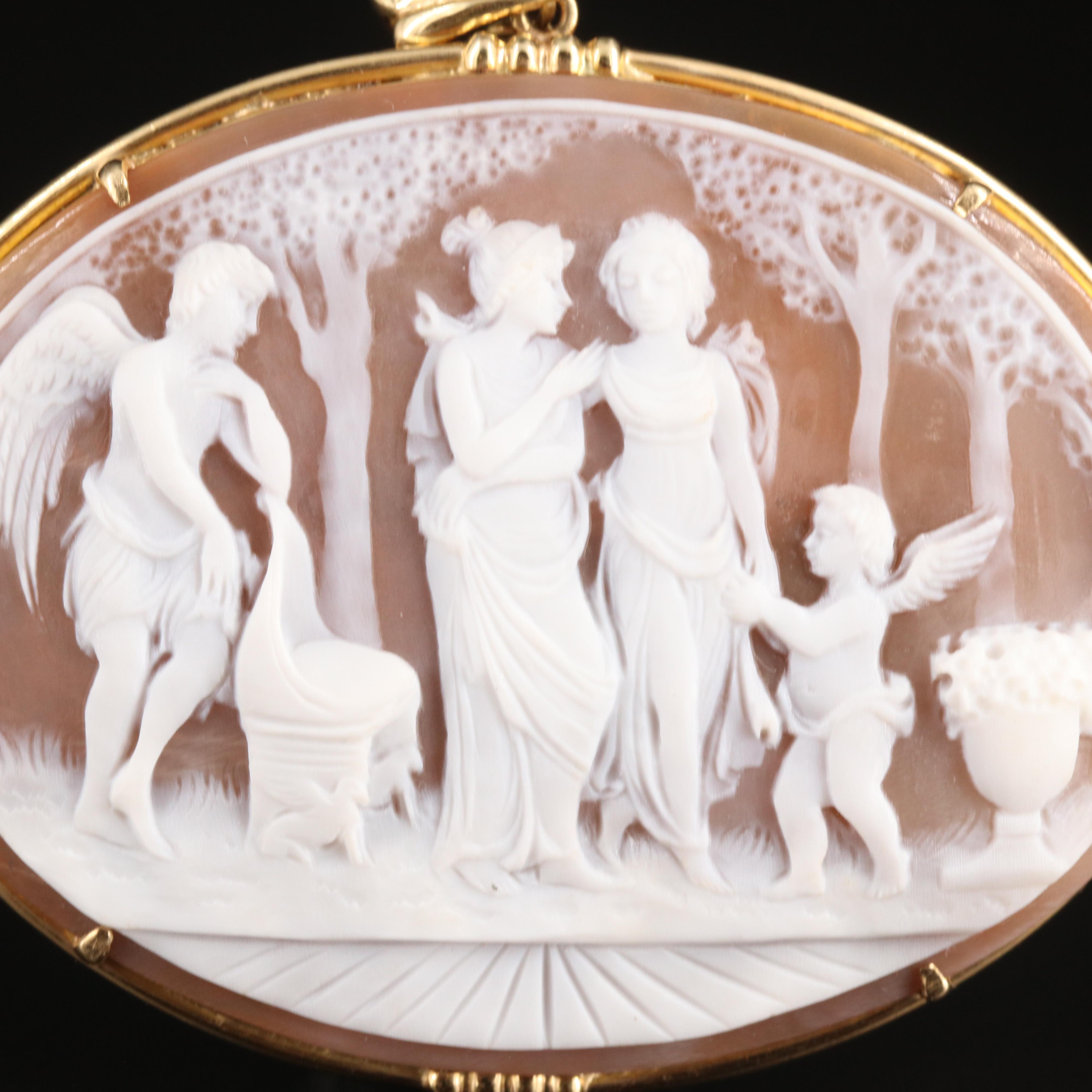 "The Judgement of Paris" 14K Shell Cameo Converter Brooch