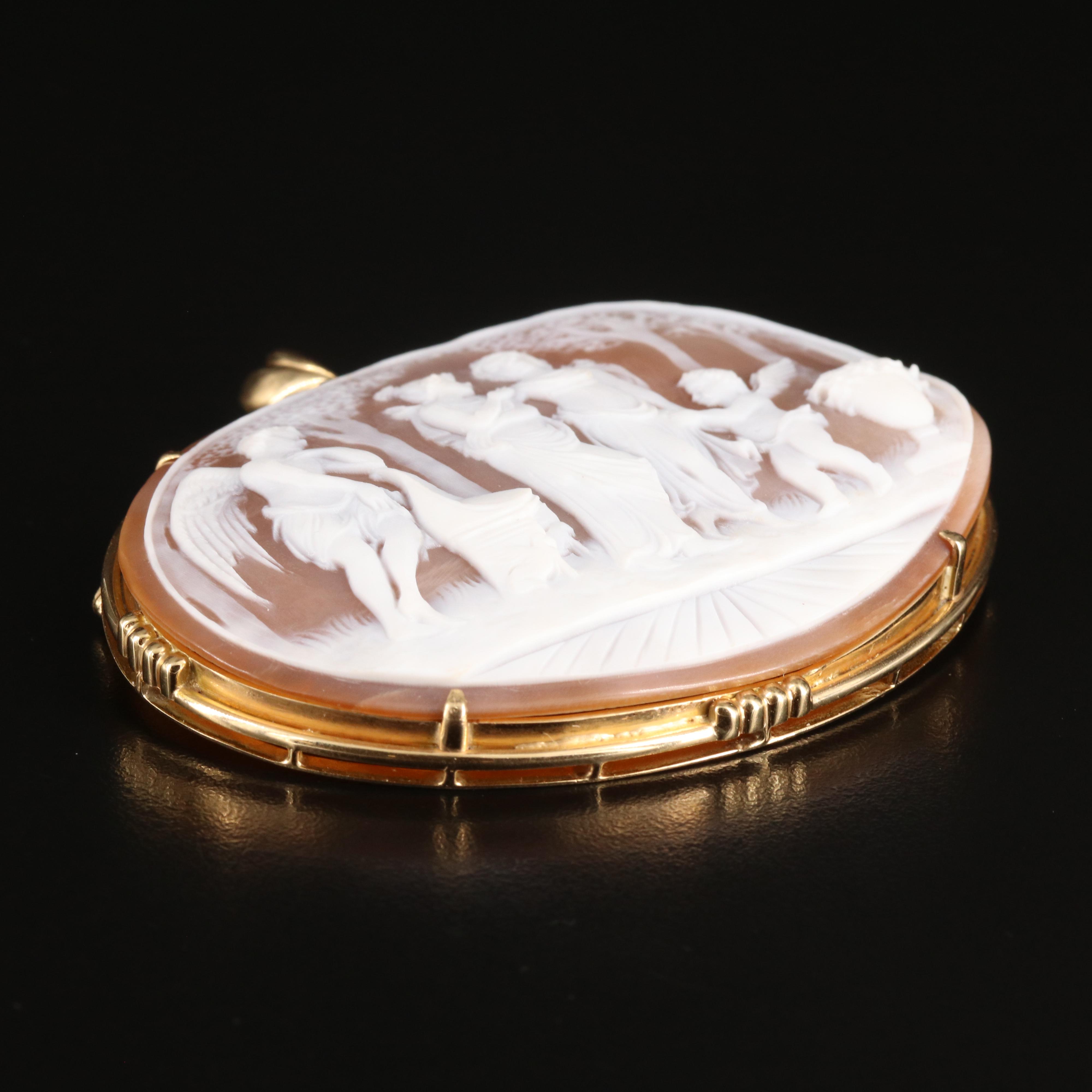 "The Judgement of Paris" 14K Shell Cameo Converter Brooch