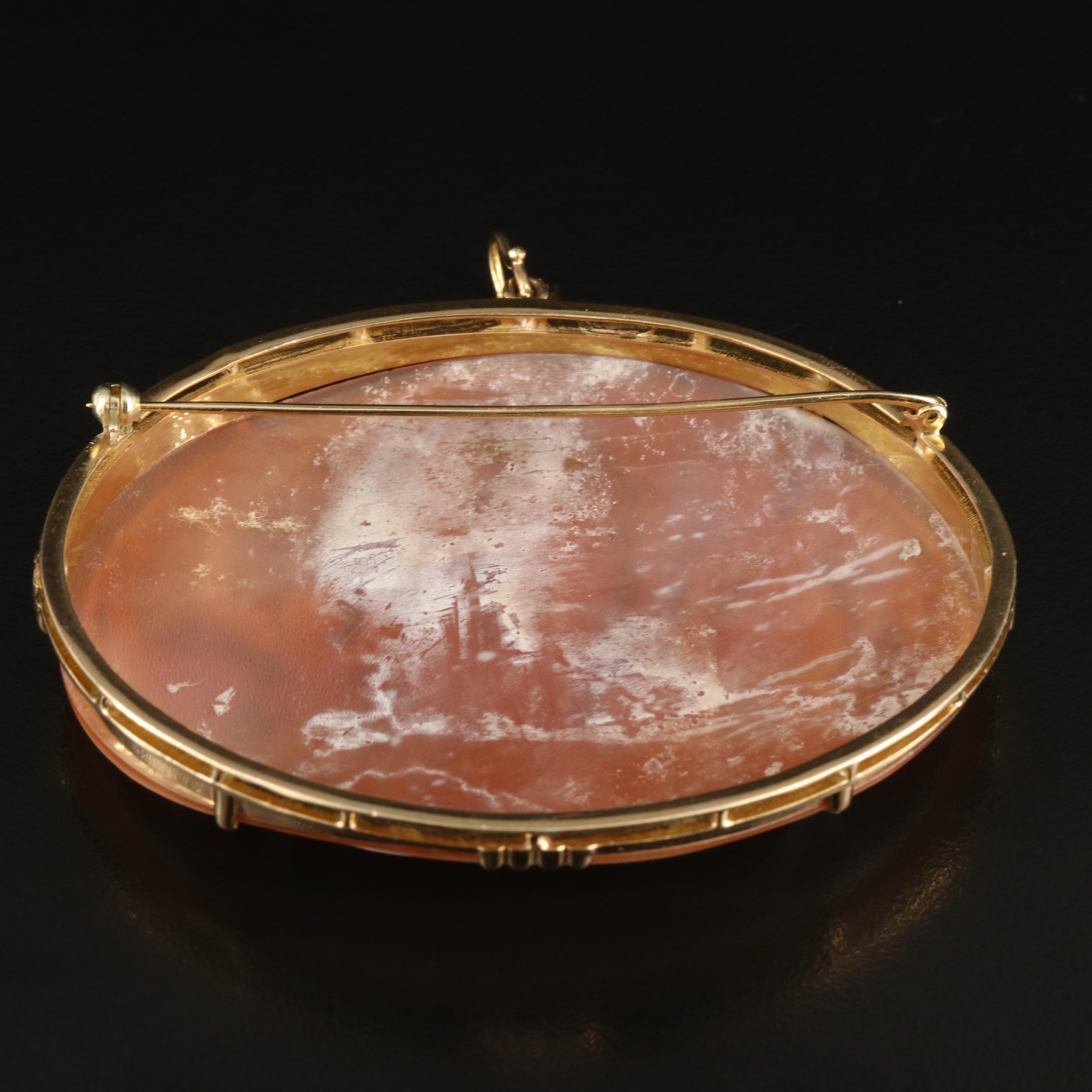 "The Judgement of Paris" 14K Shell Cameo Converter Brooch