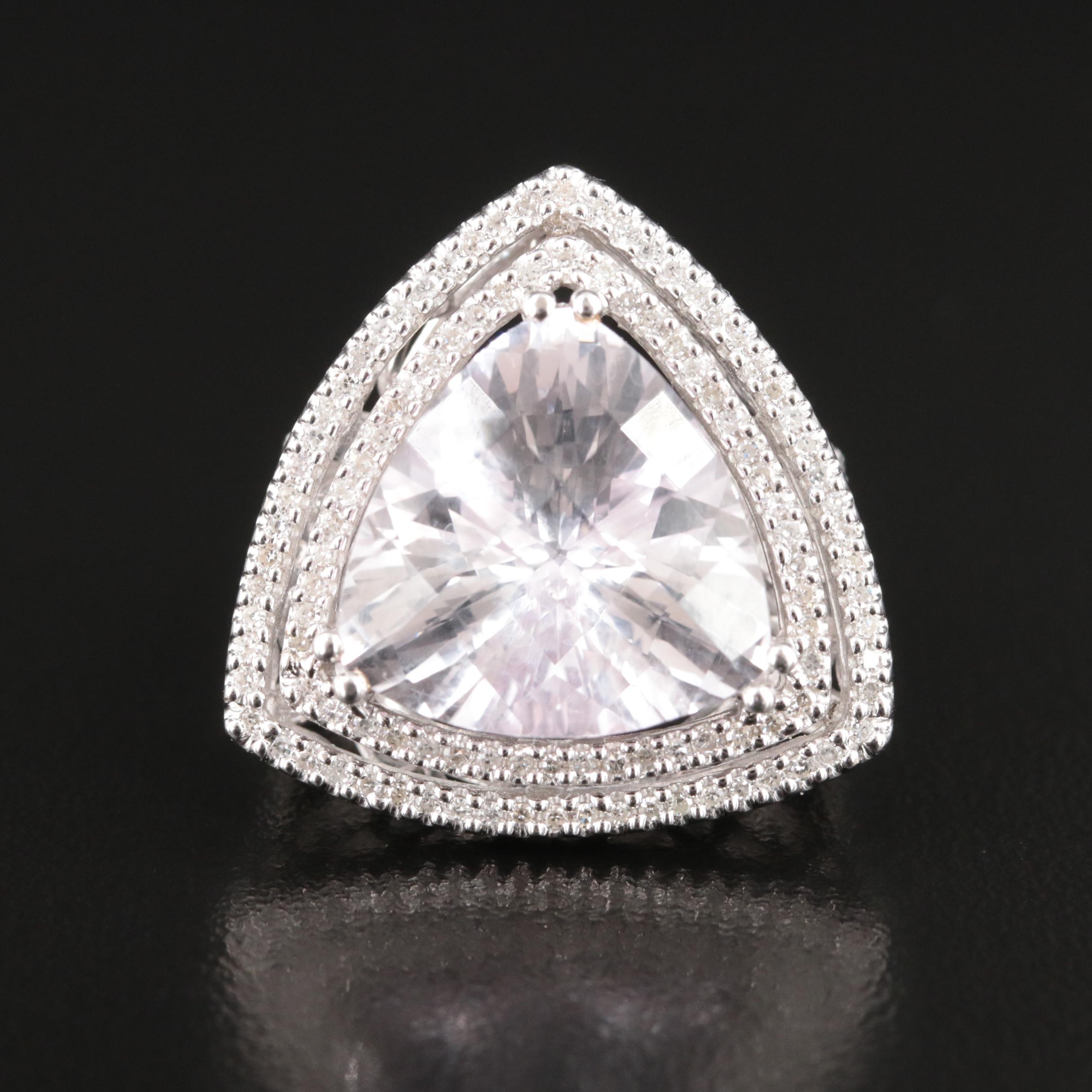 14K 11.00 CT Quartz and Diamond Ring