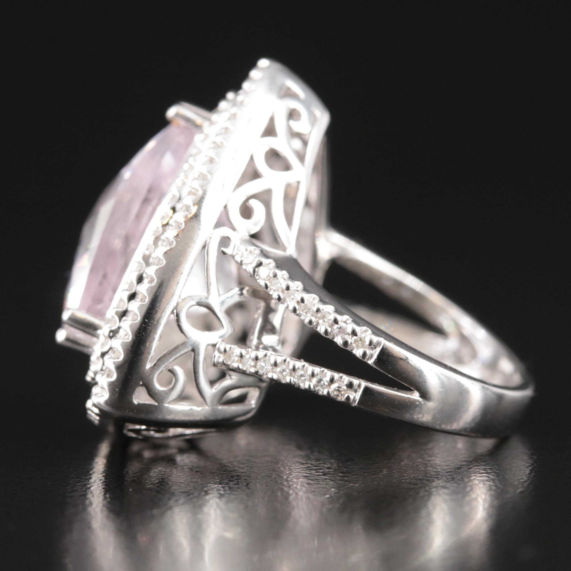 14K 11.00 CT Quartz and Diamond Ring