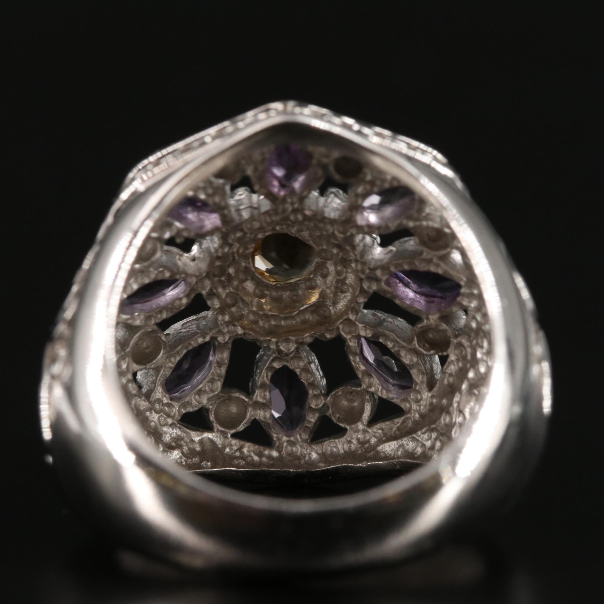 Sterling Citrine and Amethyst Floral Ring