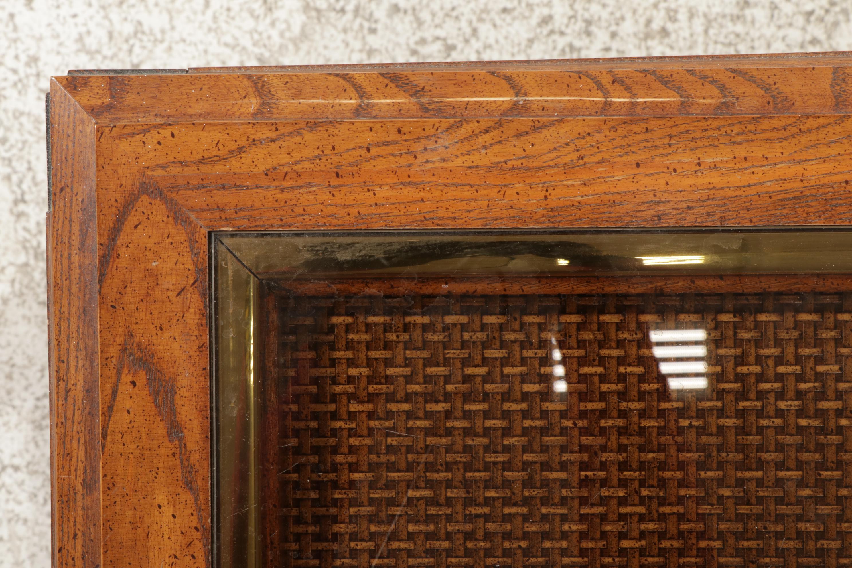 Fruitwood-Grained, Caned and Glass Top Console Table, 1970s