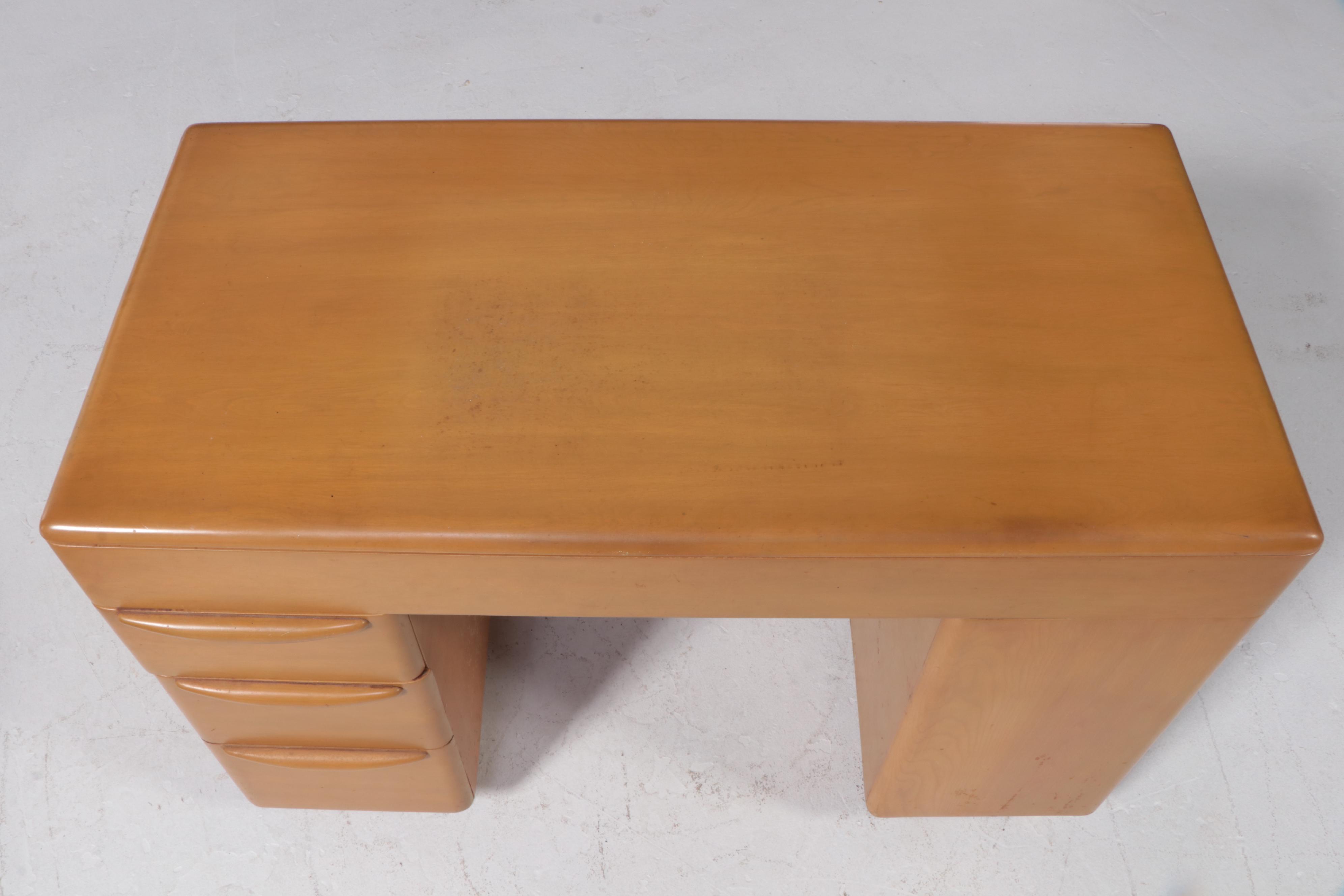 Heywood-Wakefield Mid Century Modern Double-Pedestal Desk with Bookshelves