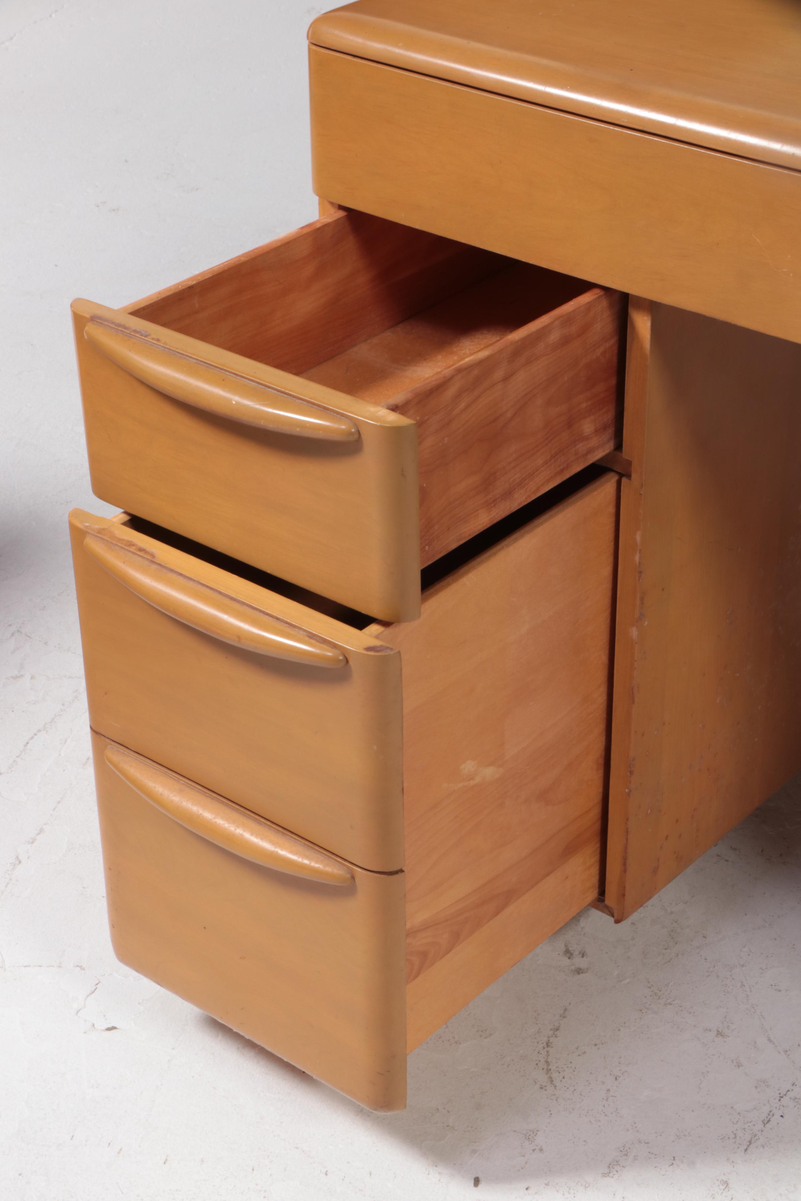 Heywood-Wakefield Mid Century Modern Double-Pedestal Desk with Bookshelves