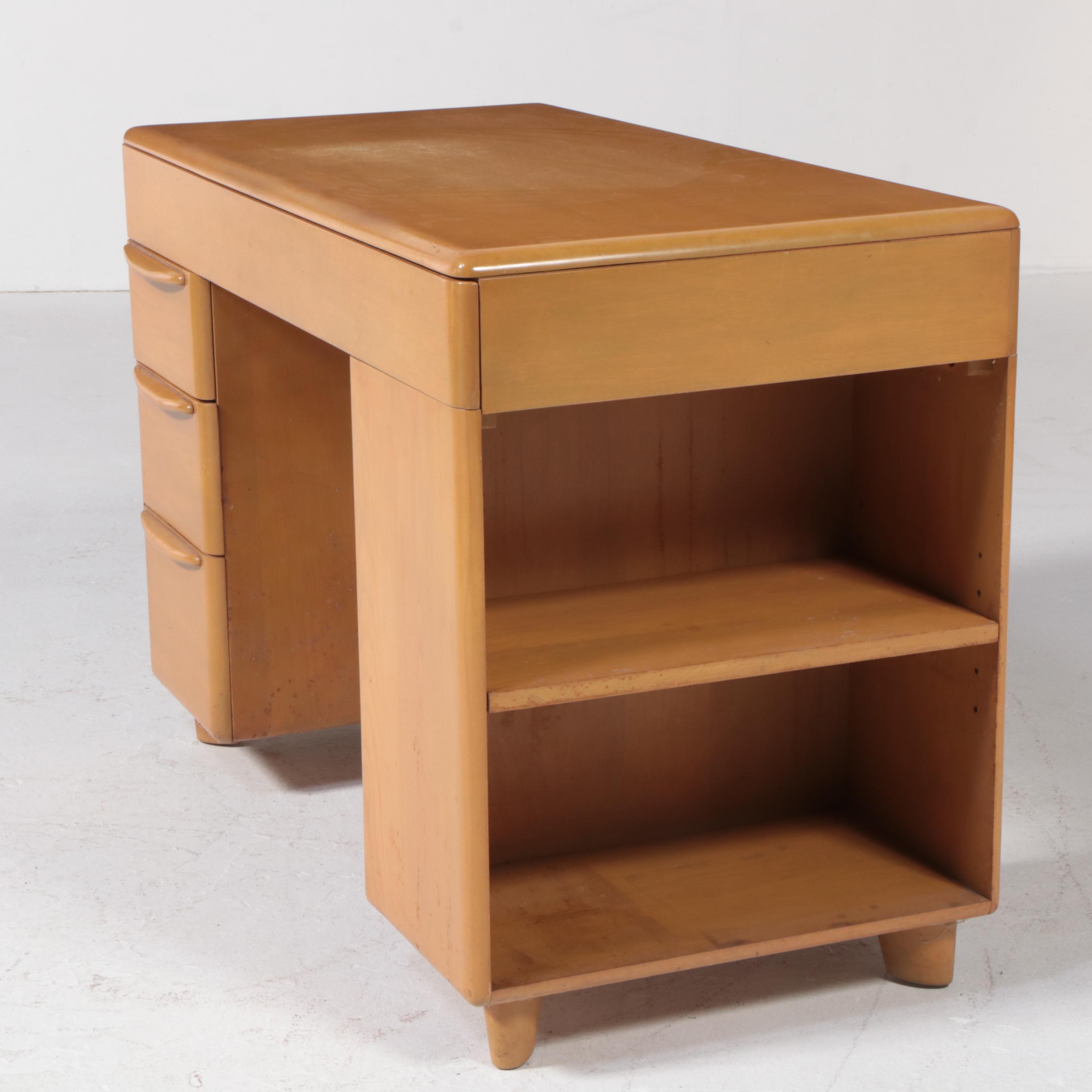 Heywood-Wakefield Mid Century Modern Double-Pedestal Desk with Bookshelves