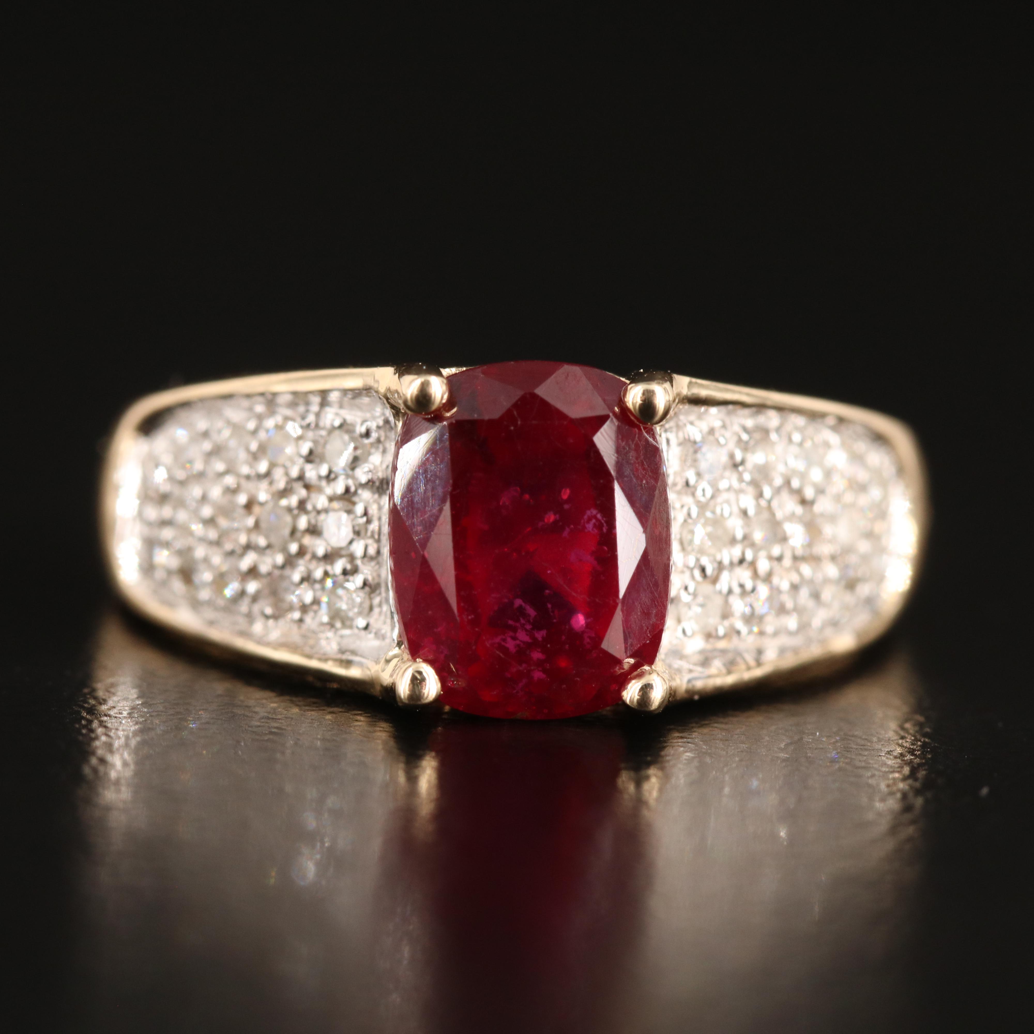 10K Corundum and Pavé Diamond Ring