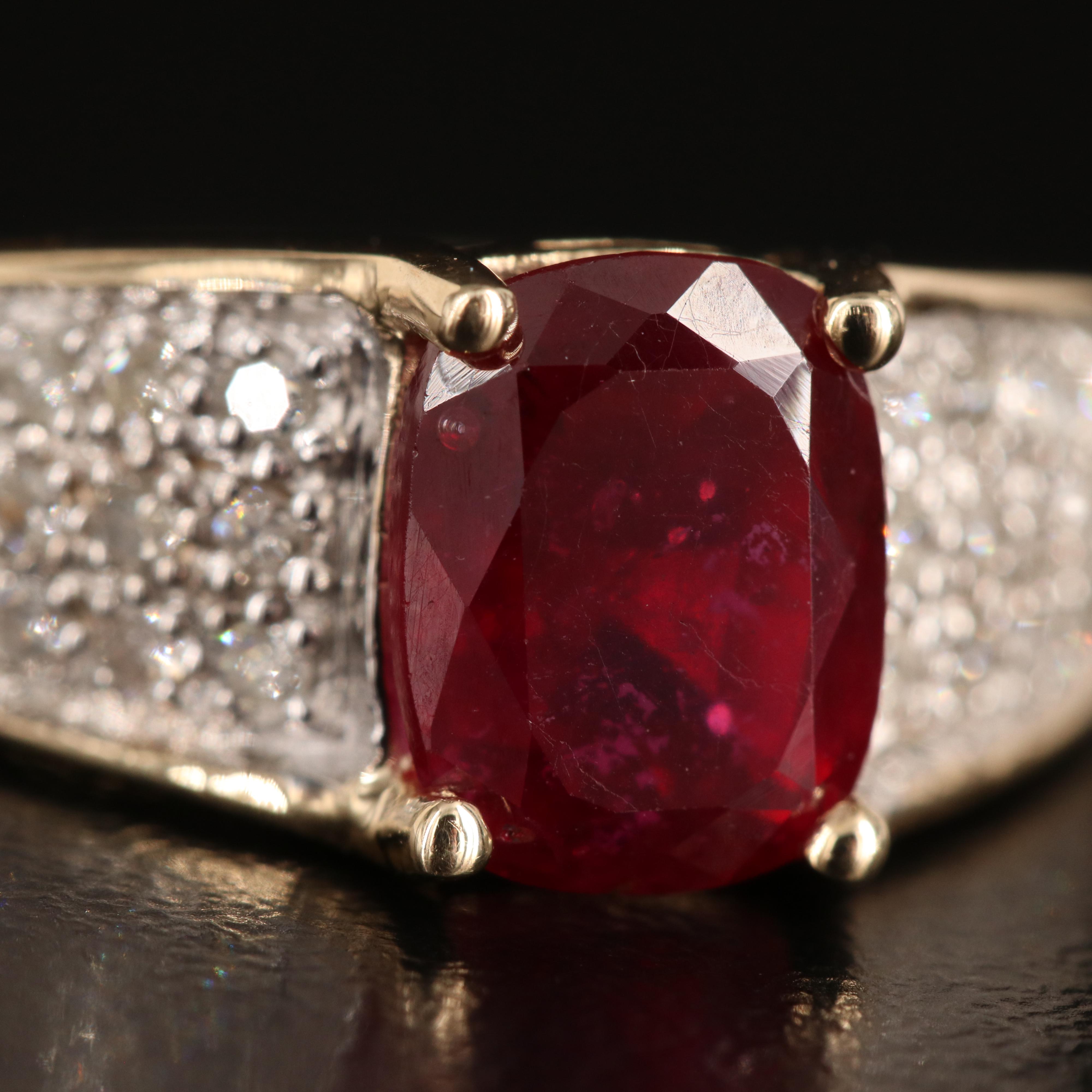 10K Corundum and Pavé Diamond Ring