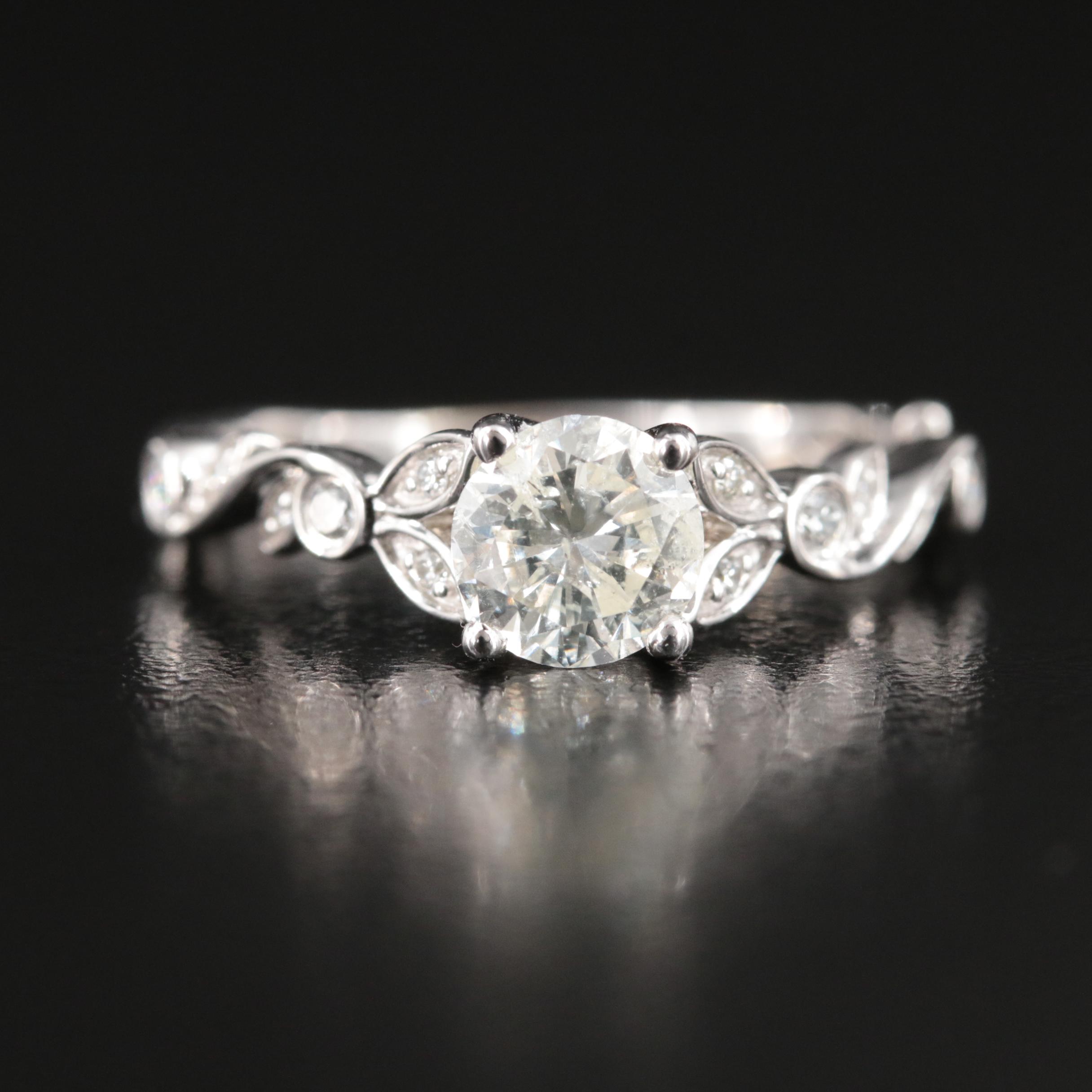 14K 1.19 CTW Diamond Ring with Vine Shoulders