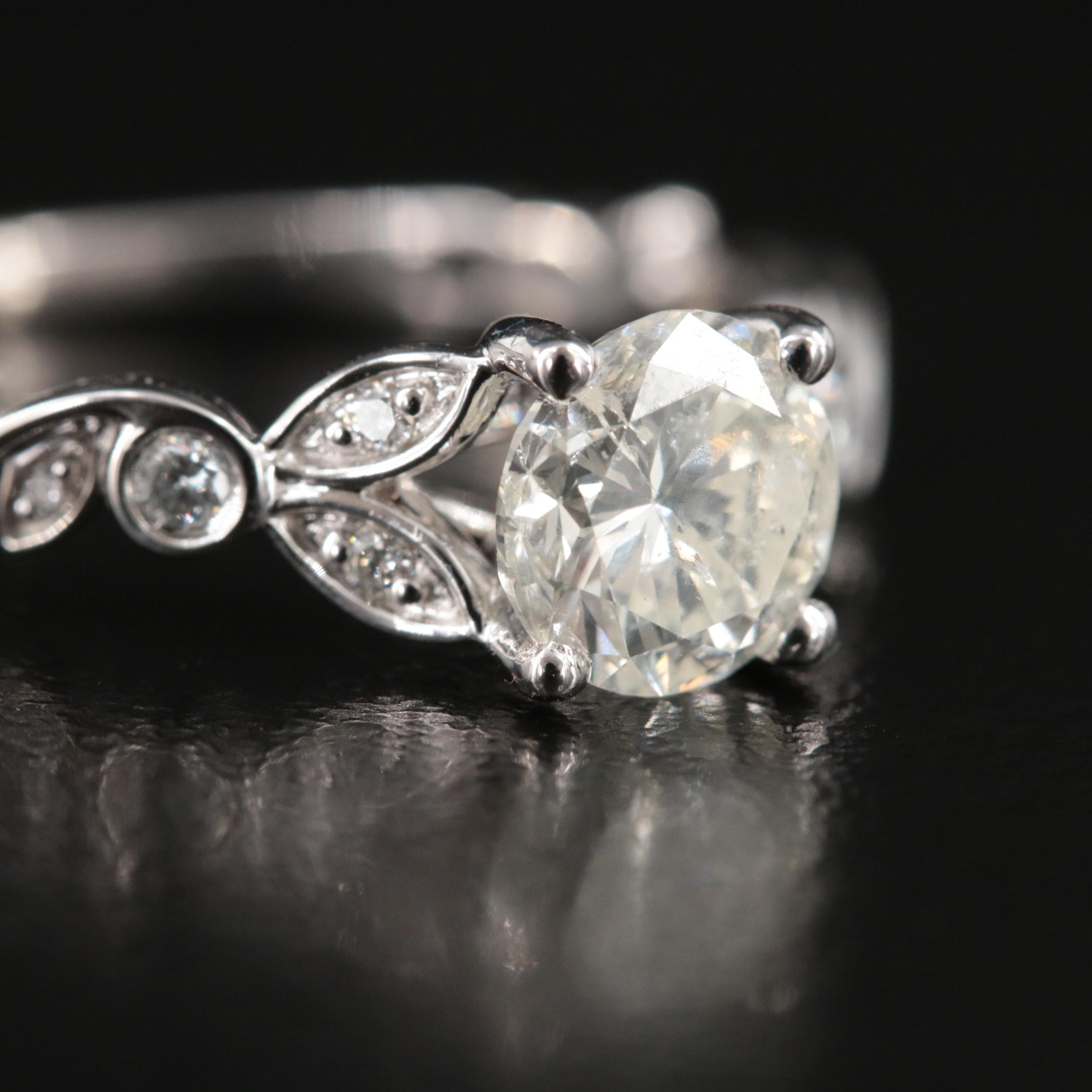 14K 1.19 CTW Diamond Ring with Vine Shoulders