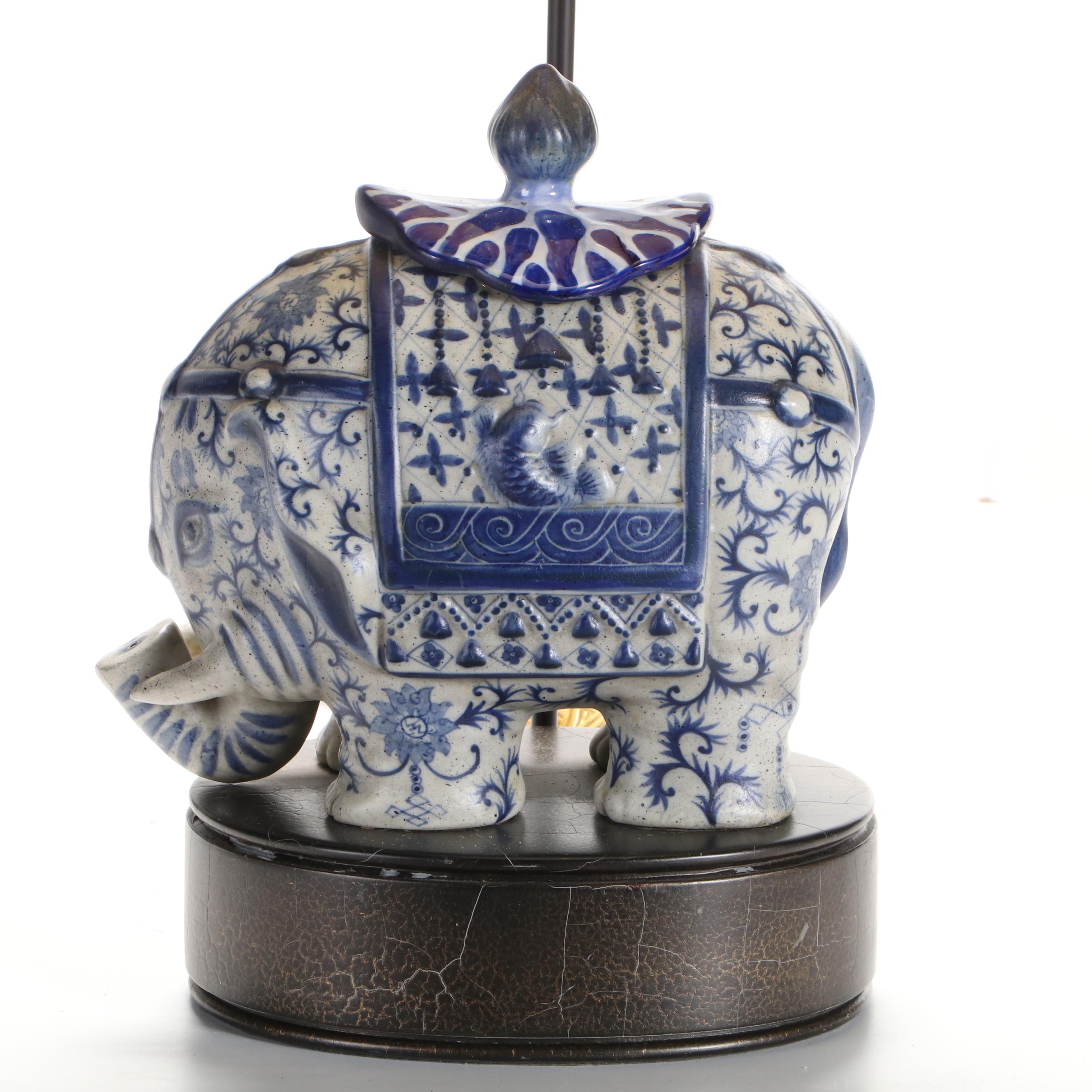 Frederick Cooper Chinese Blue and White Porcelain Elephant Table Lamp, 21st C