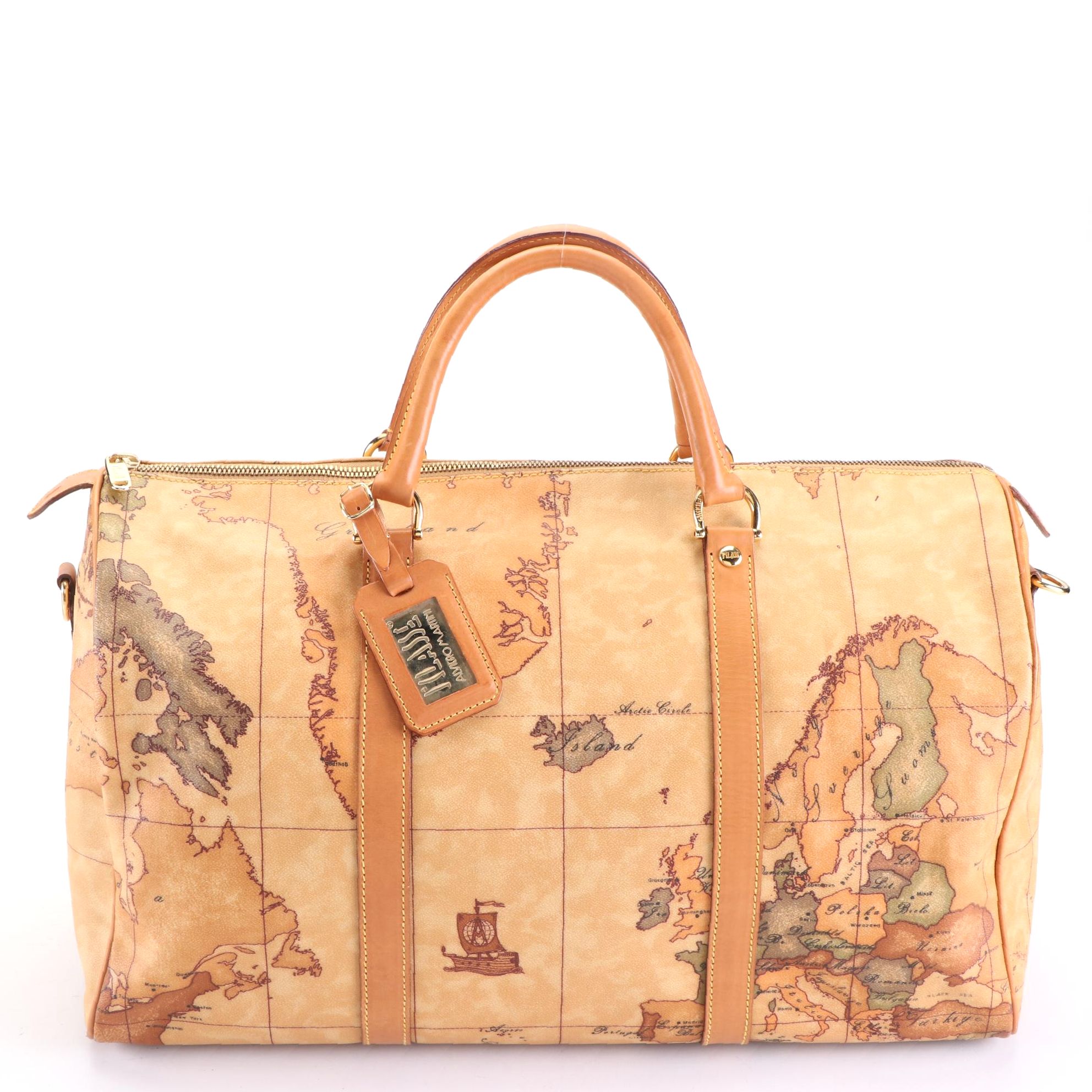 Alviero Martini 1a Classe Duffel Bag in Geo Print Coated Canvas and Leather