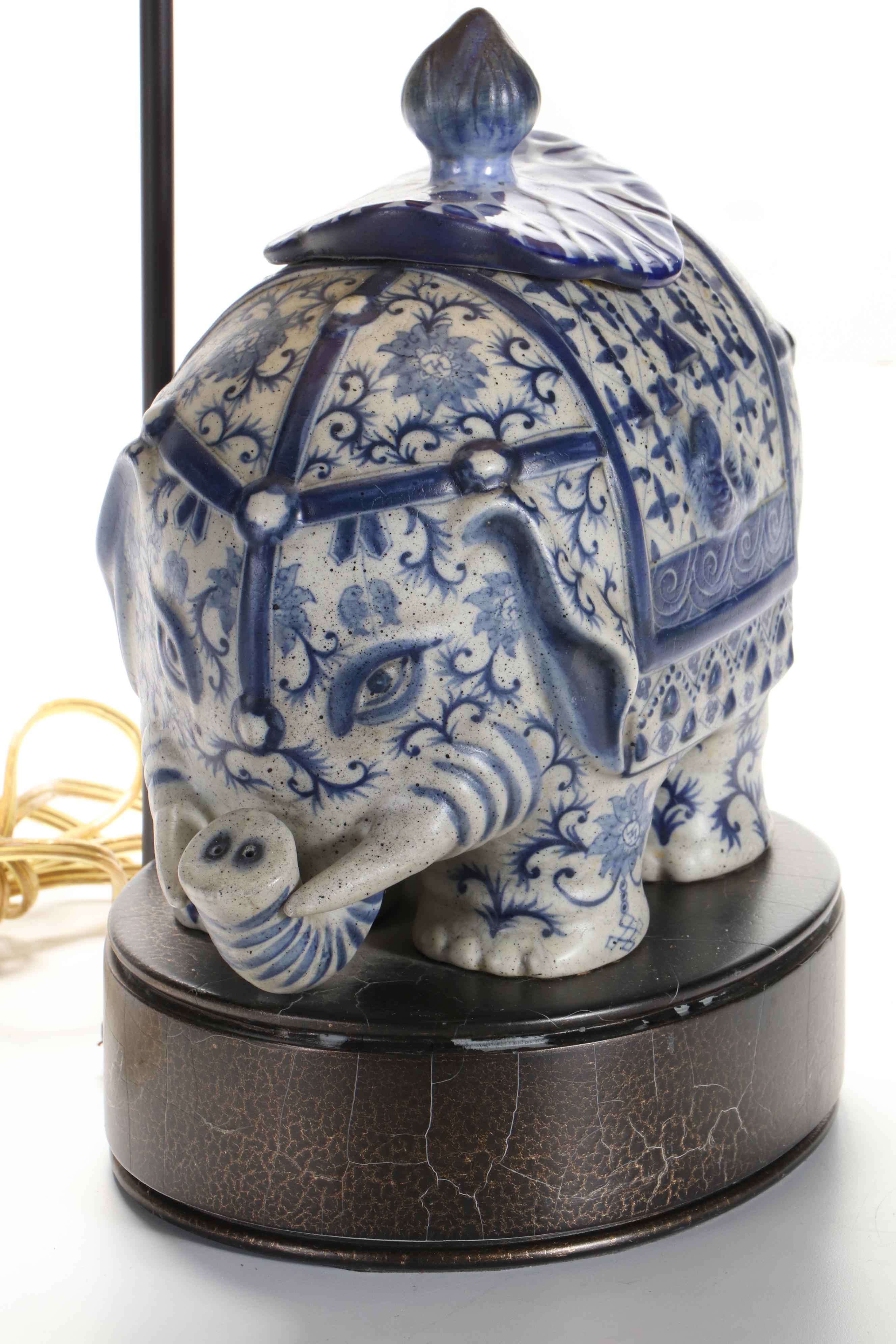 Frederick Cooper Chinese Blue and White Porcelain Elephant Table Lamp, 21st C