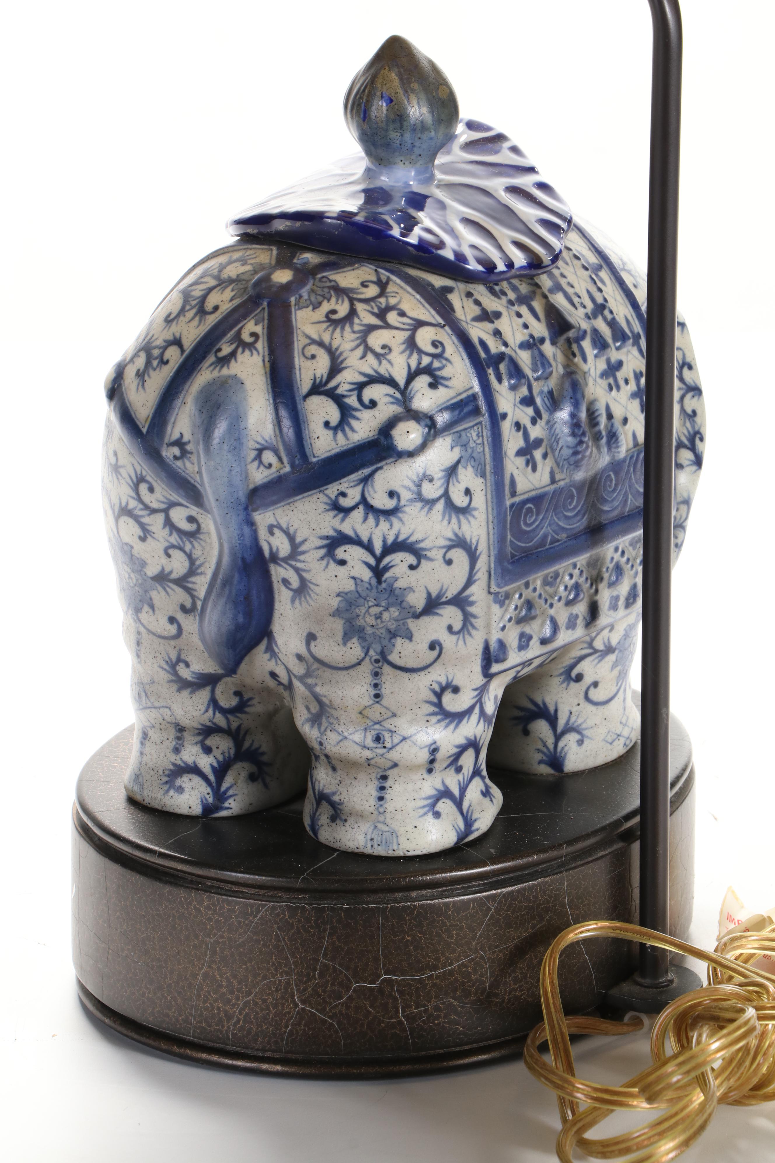 Frederick Cooper Chinese Blue and White Porcelain Elephant Table Lamp, 21st C