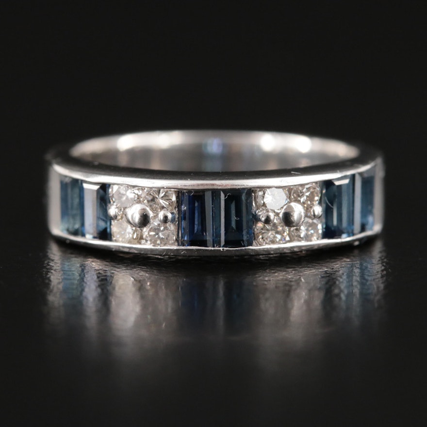 Platinum Diamond and Sapphire Band