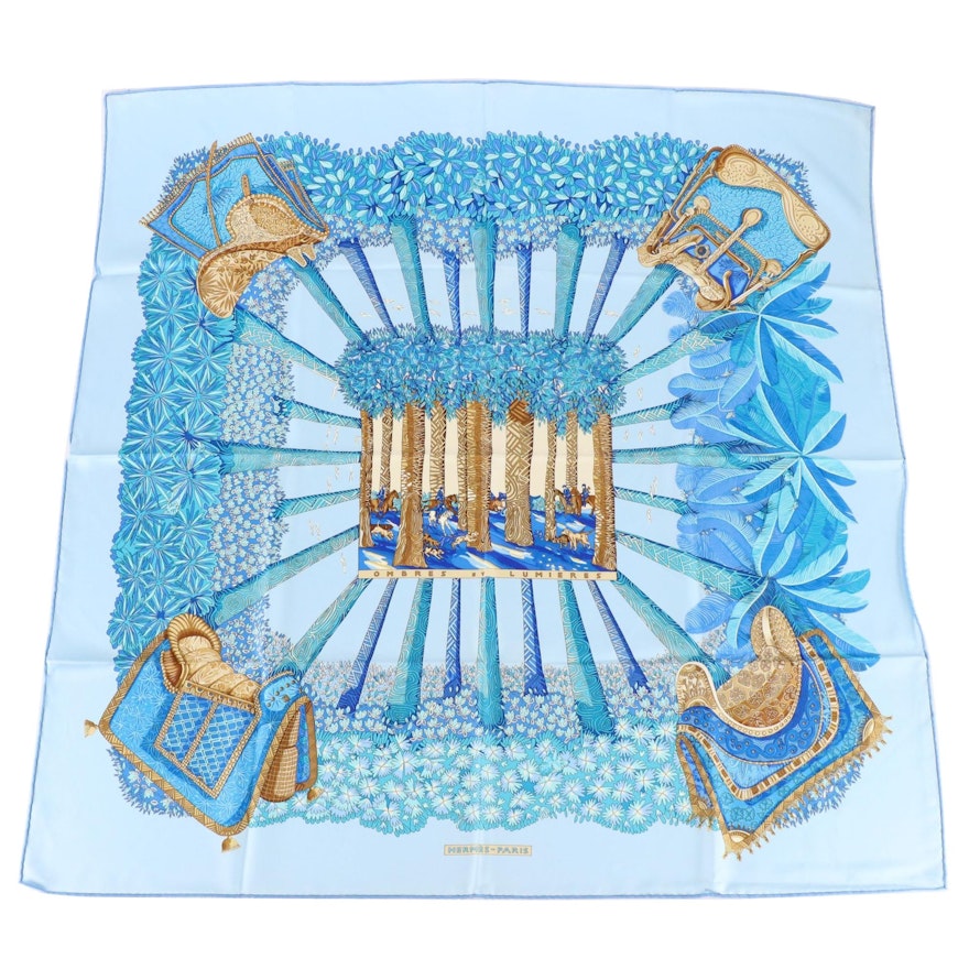 Hermès "Ombres et Lumieres" Scarf 90 in Silk Twill