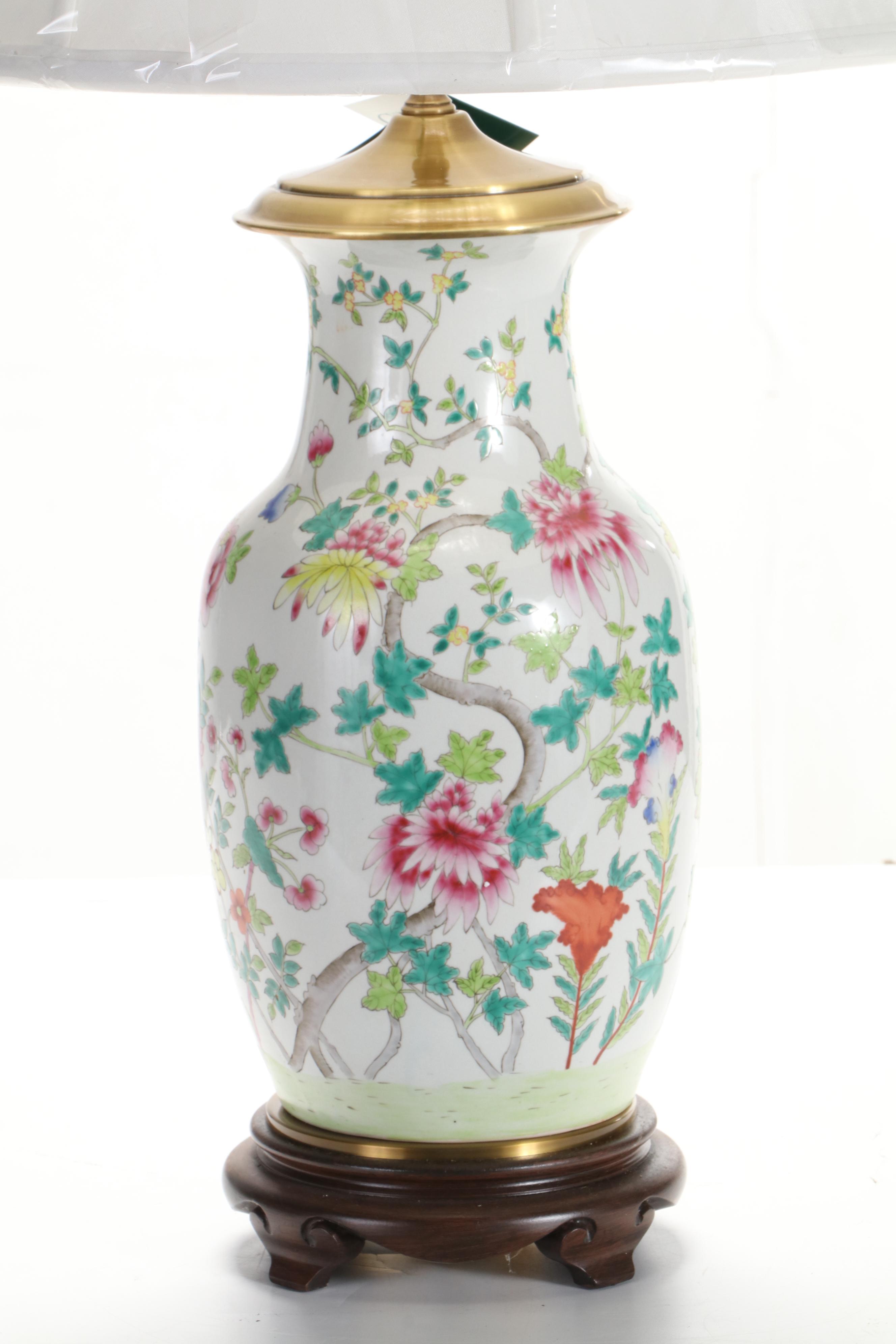 Chinese Famille Rose Enameled Porcelain Vase Table Lamp