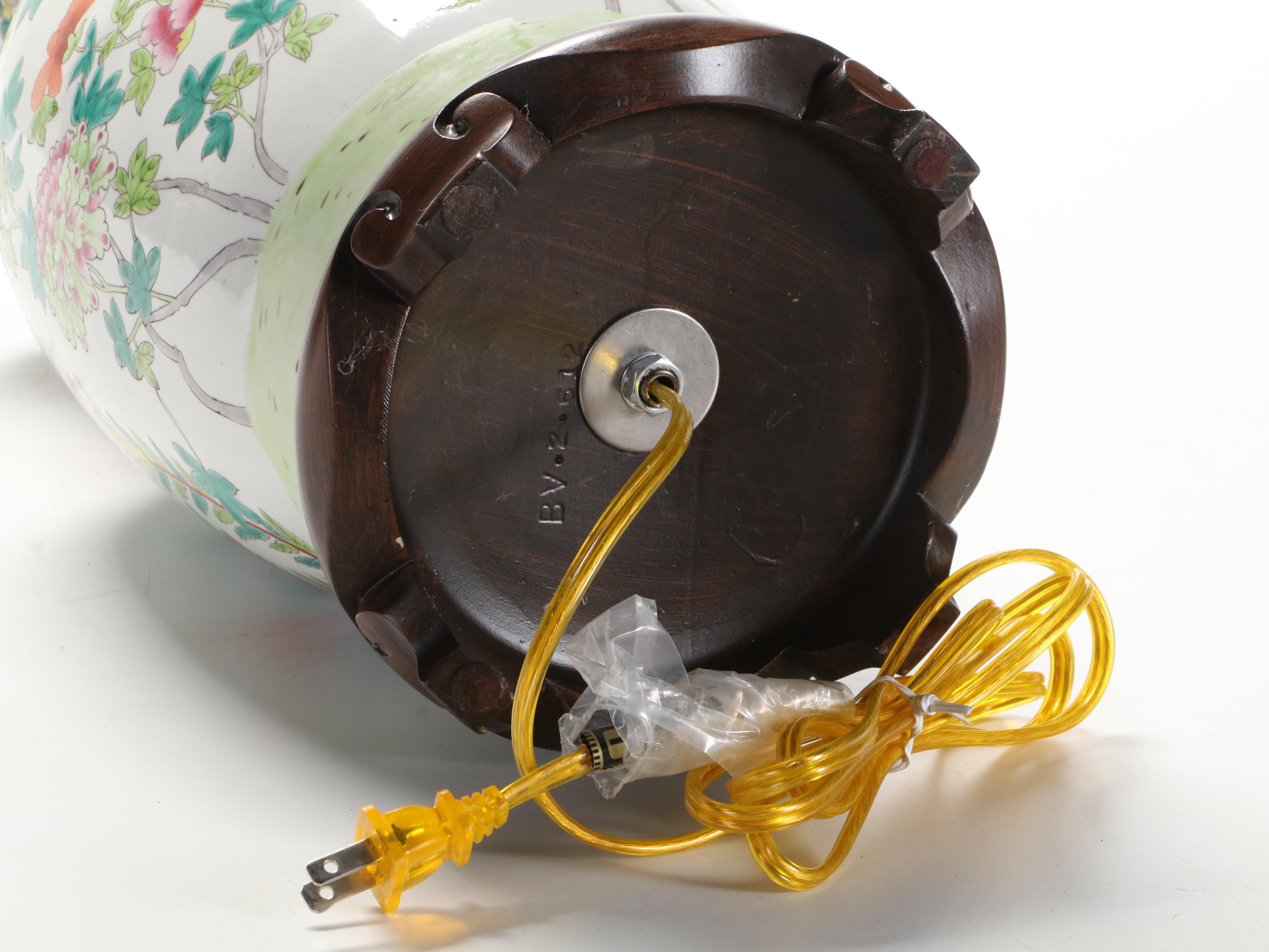 Chinese Famille Rose Enameled Porcelain Vase Table Lamp