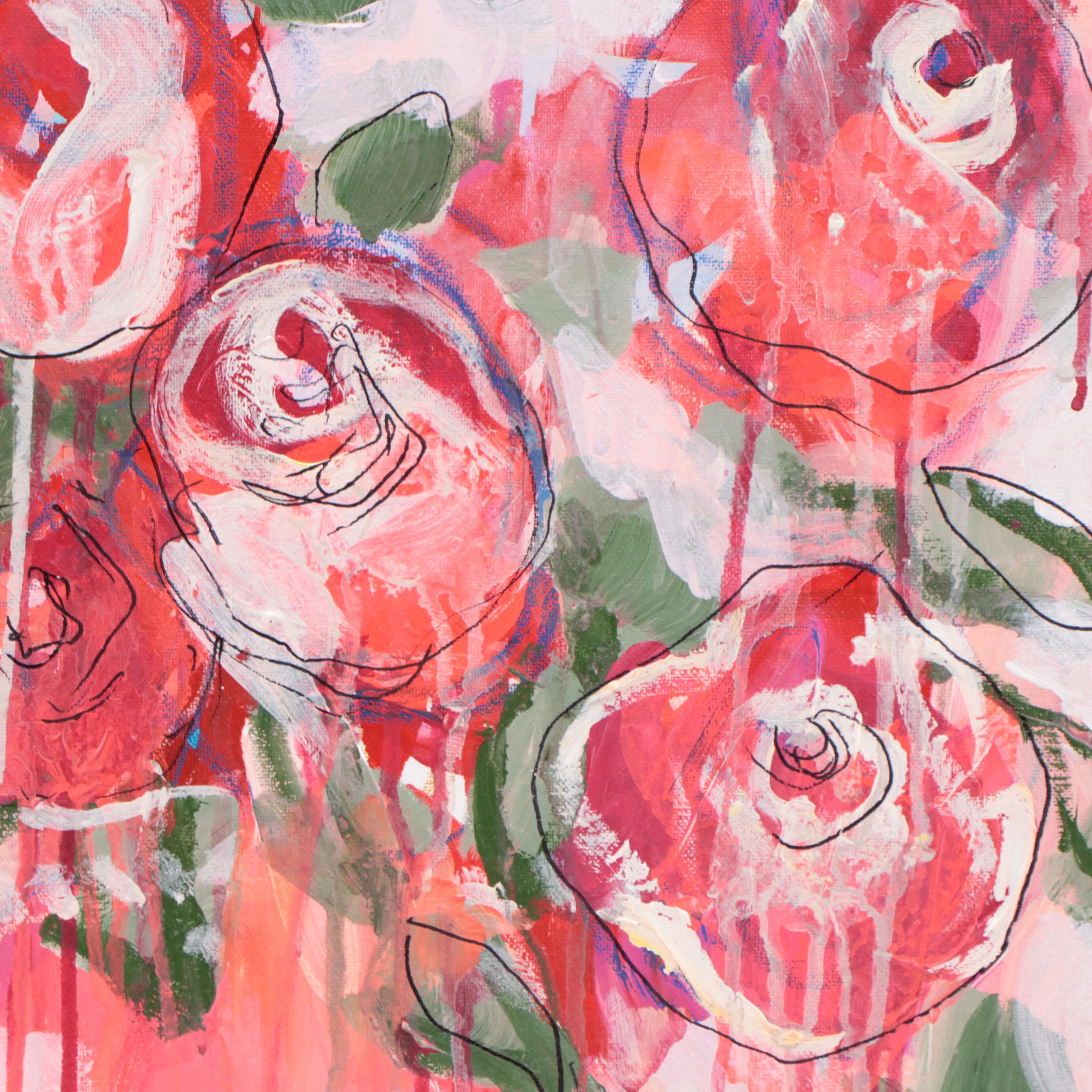 Kait Roberts Floral Mixed Media Painting, 2023