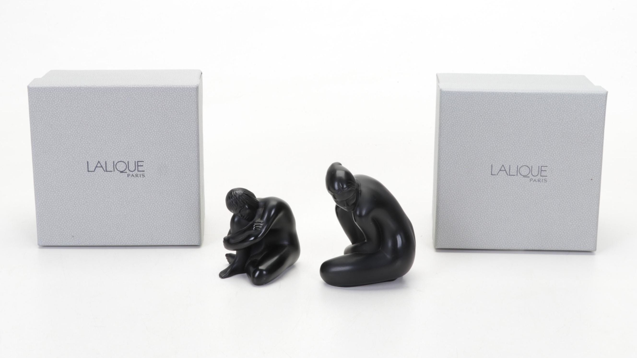 Pair of Lalique Crystal Noir "Venus" Nude Figurines