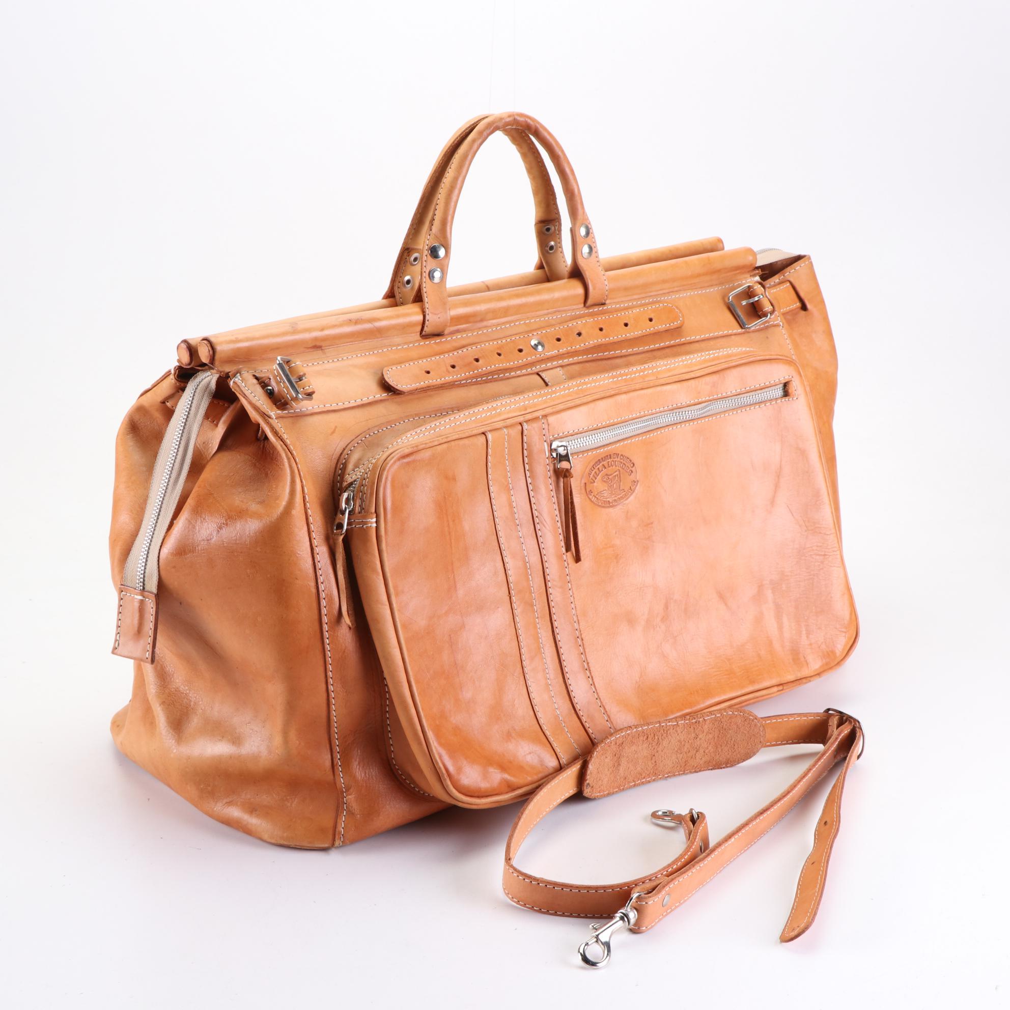 Large Leather Travel Bag with Detachable Shoulder Strap