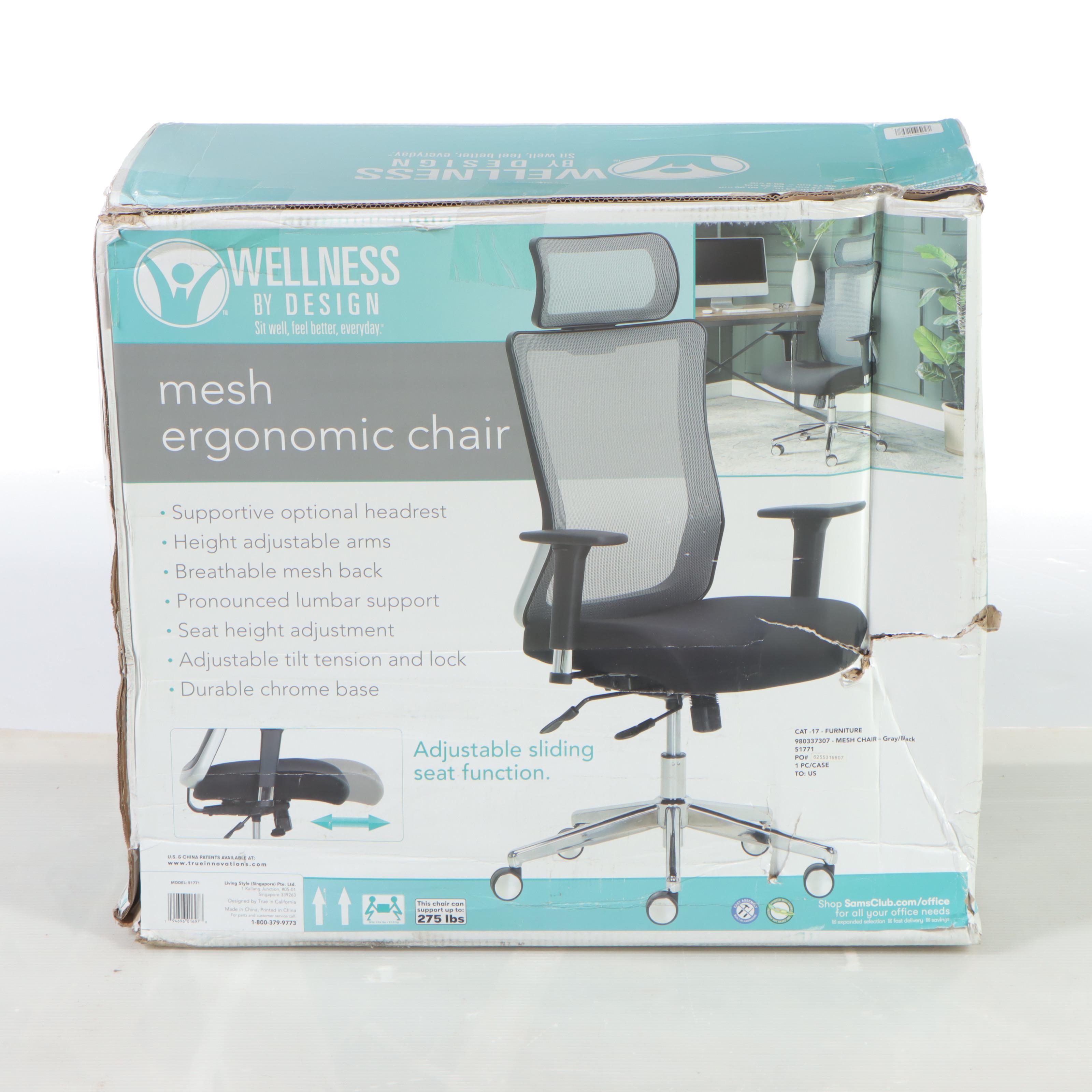 Wellness by Design Ergonomic Mesh Back Office Chair With Headrest